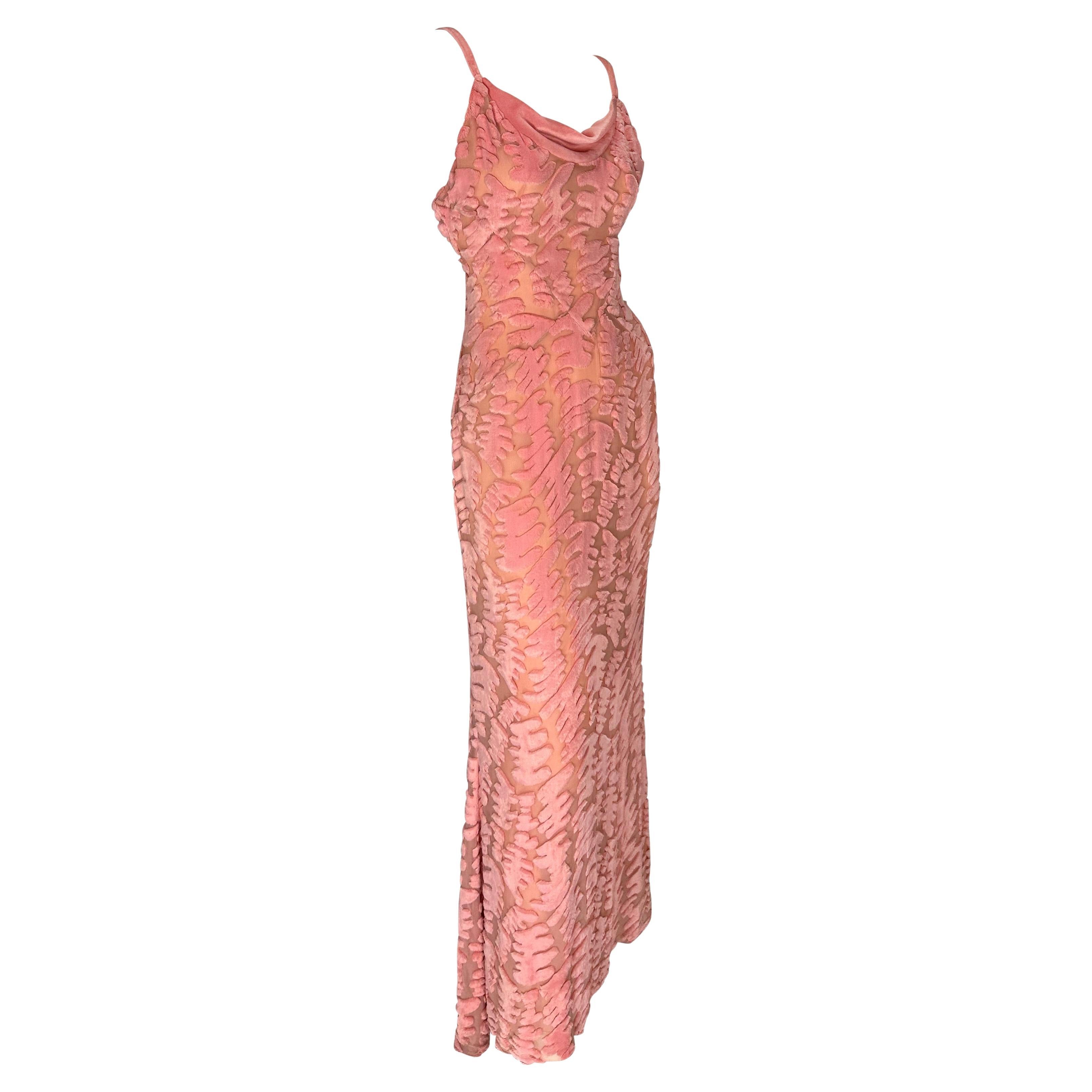 F/W 1997 Chloé by Karl Lagerfeld Pink Sheer Chiffon Abstract Chenille Gown For Sale 5