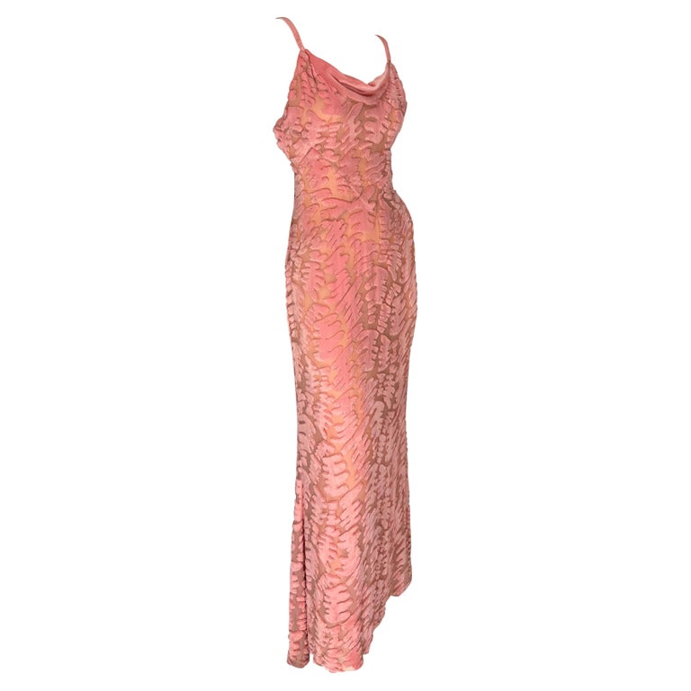 F/W 1997 Chlo by Karl Lagerfeld Pink Sheer Chiffon Abstract Chenille Gown  at 1stDibs