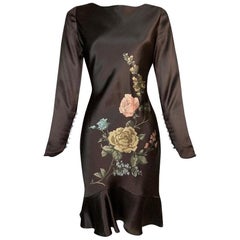 F/W 1997 Christian Dior by John Galliano Brown Satin Floral Mini Dress