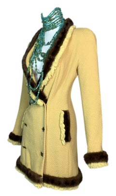 F/W 1997 Christian Dior by John Galliano Runway Yellow Mini Dress w Fur
