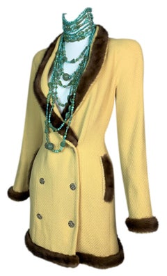 F/W 1997 Christian Dior by John Galliano Runway Yellow Mink Mini Dress 38