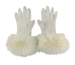 F/W 1997 Christian Dior by John Galliano White Fox Fur Trim Leather Gloves