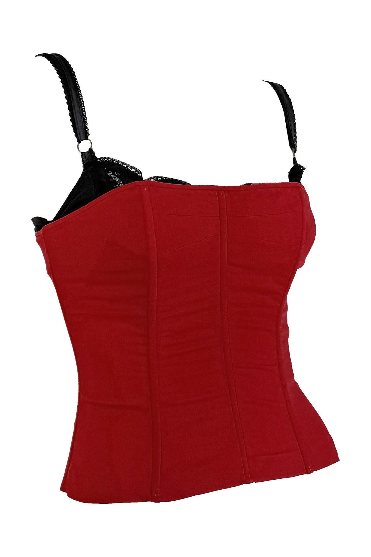Women's F/W 1997 Dolce & Gabbana Corset Boned Red Black Bralette Bustier Top For Sale