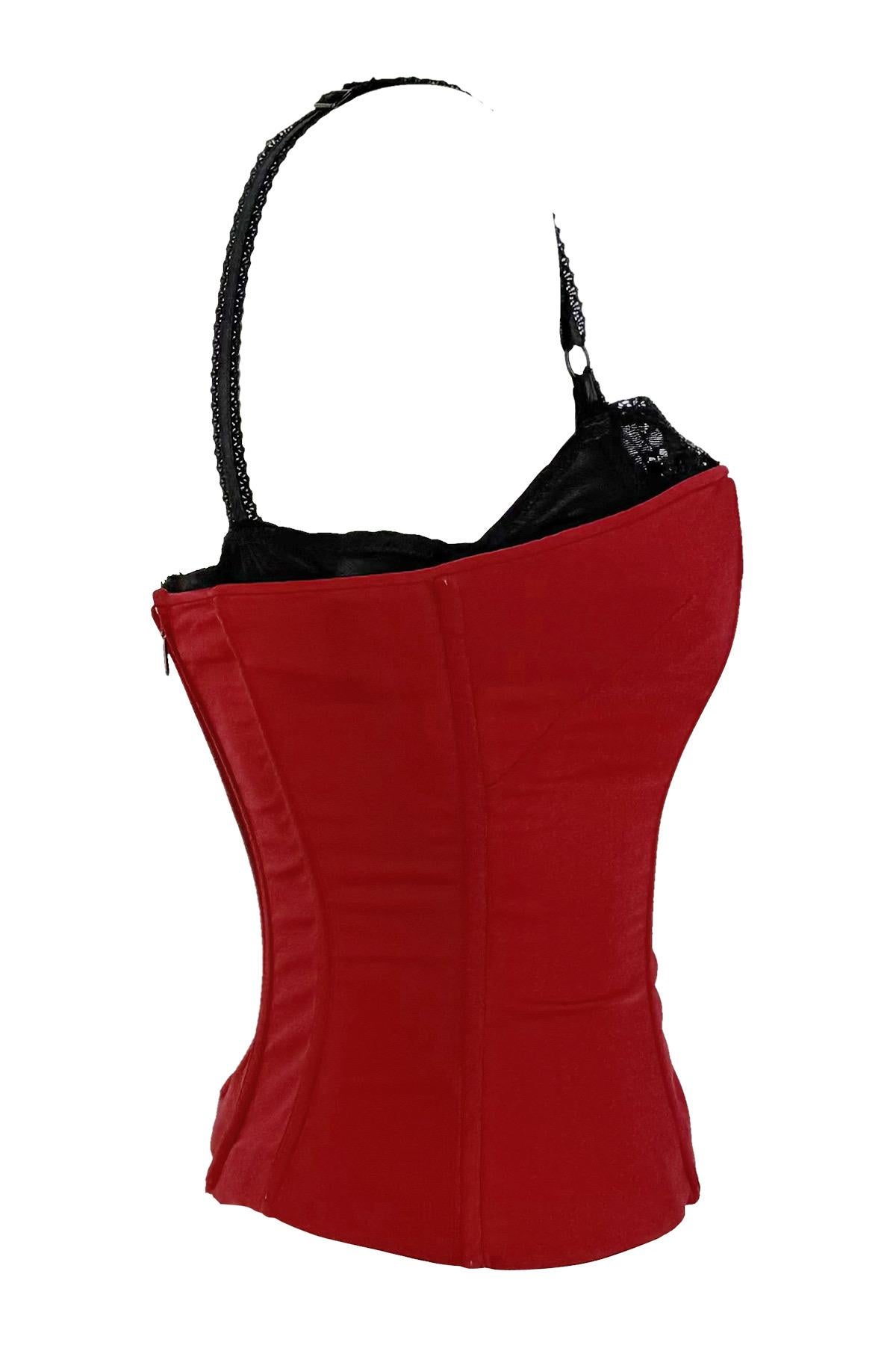 F/W 1997 Dolce & Gabbana Corset Boned Red Black Bralette Bustier Top For Sale 1