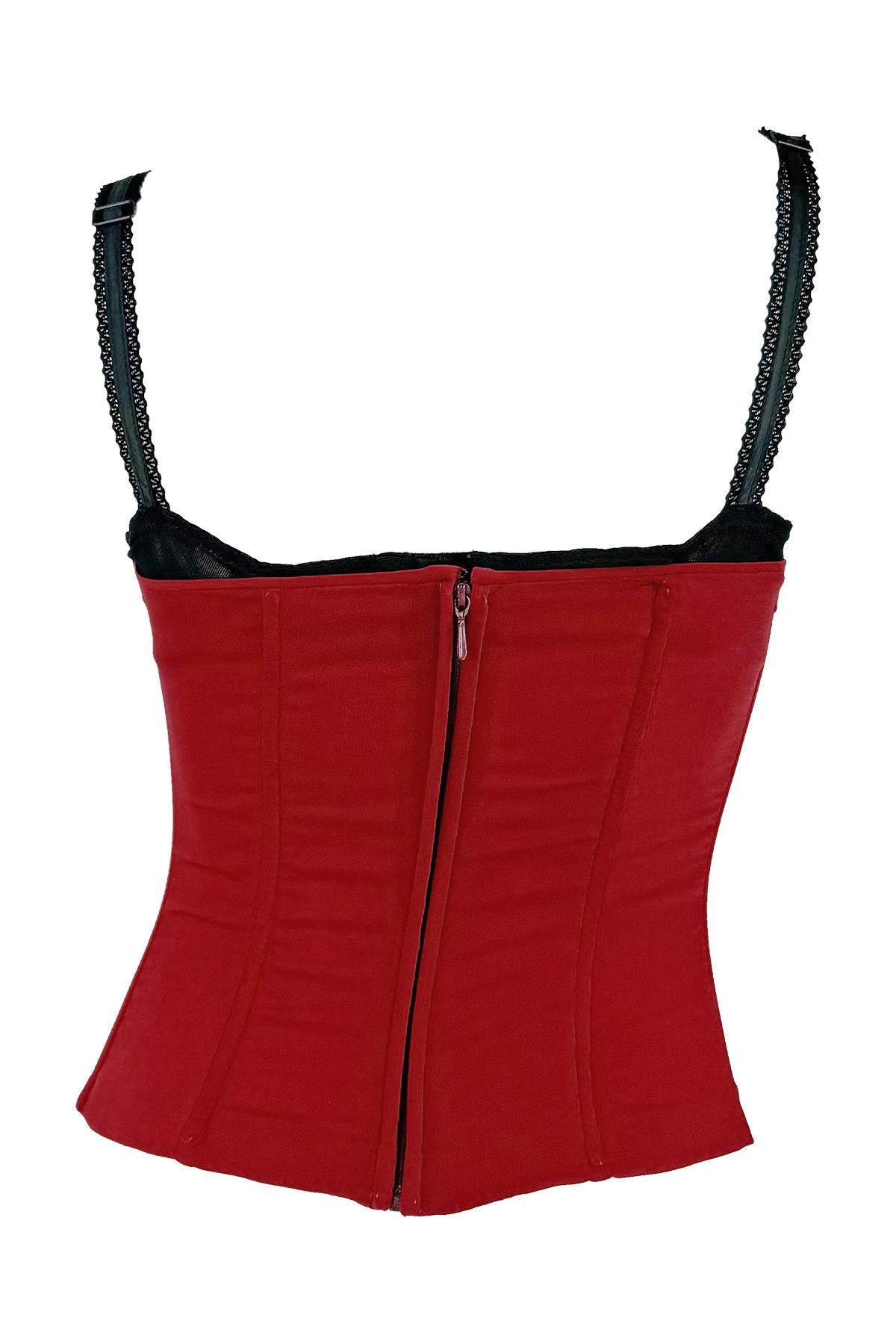 F/W 1997 Dolce & Gabbana Corset Boned Red Black Bralette Bustier Top For Sale 2