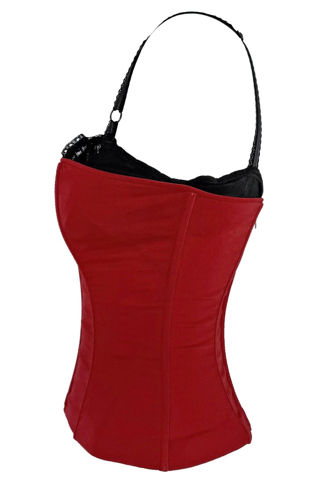 F/W 1997 Dolce & Gabbana Corset Boned Red Black Bralette Bustier Top For Sale 3