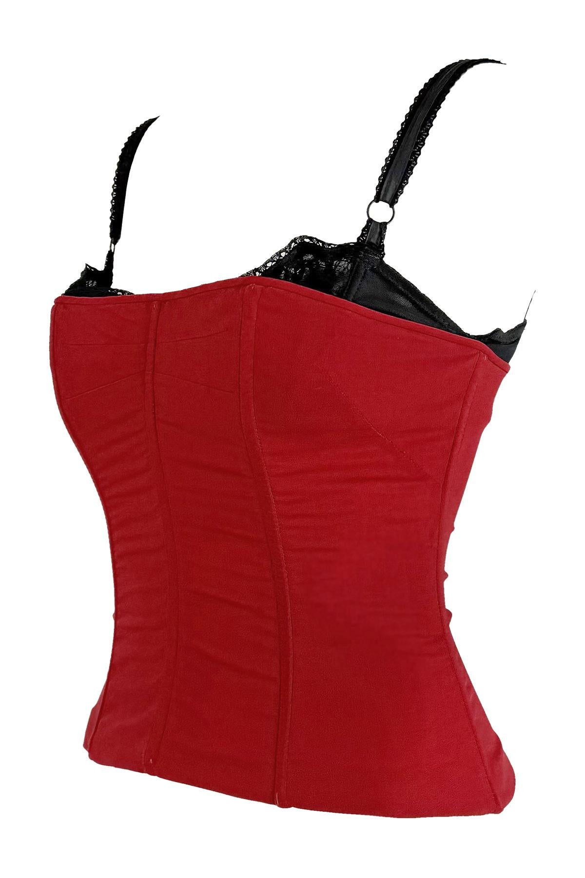 F/W 1997 Dolce & Gabbana Corset Boned Red Black Bralette Bustier Top For Sale 4