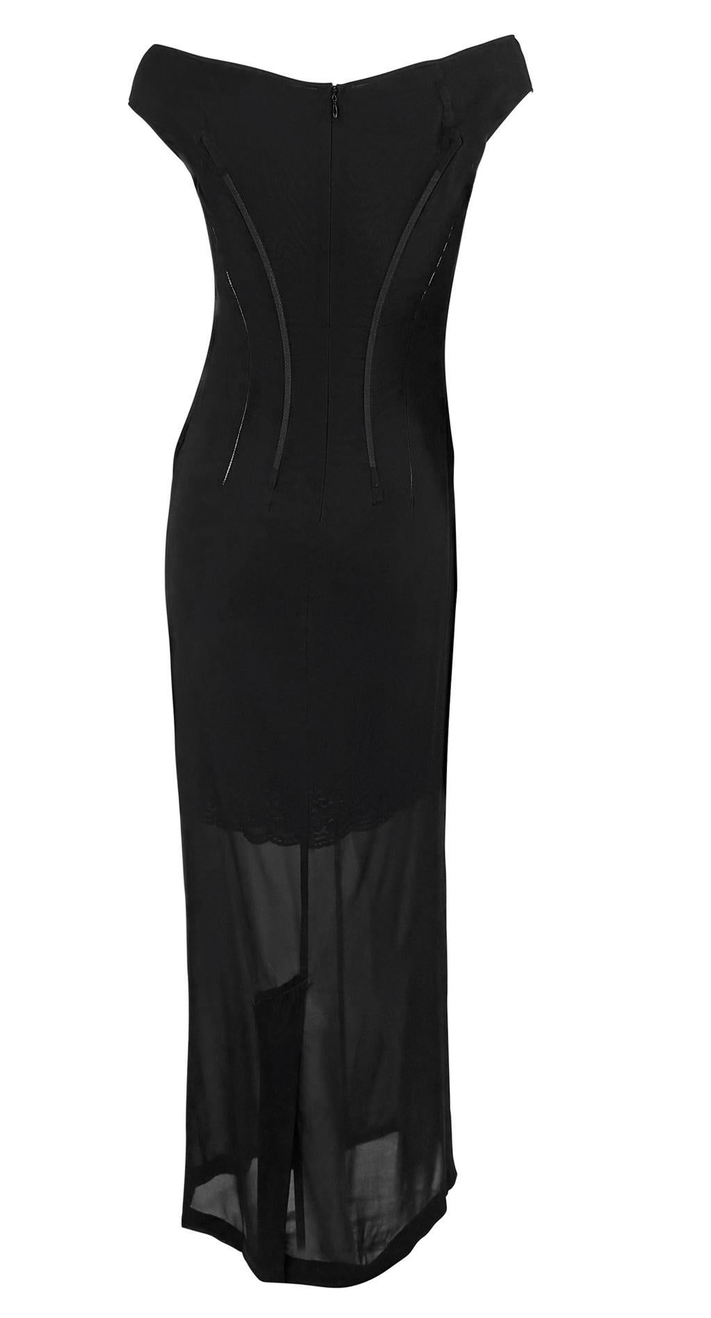 Robe de soirée Dolce & Gabbana à corset et bordée de dentelle noire transparente, A/H 1997 Pour femmes en vente