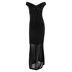 F/W 1997 Dolce & Gabbana Corset Boned Sheer Black Lace Trim Evening Gown