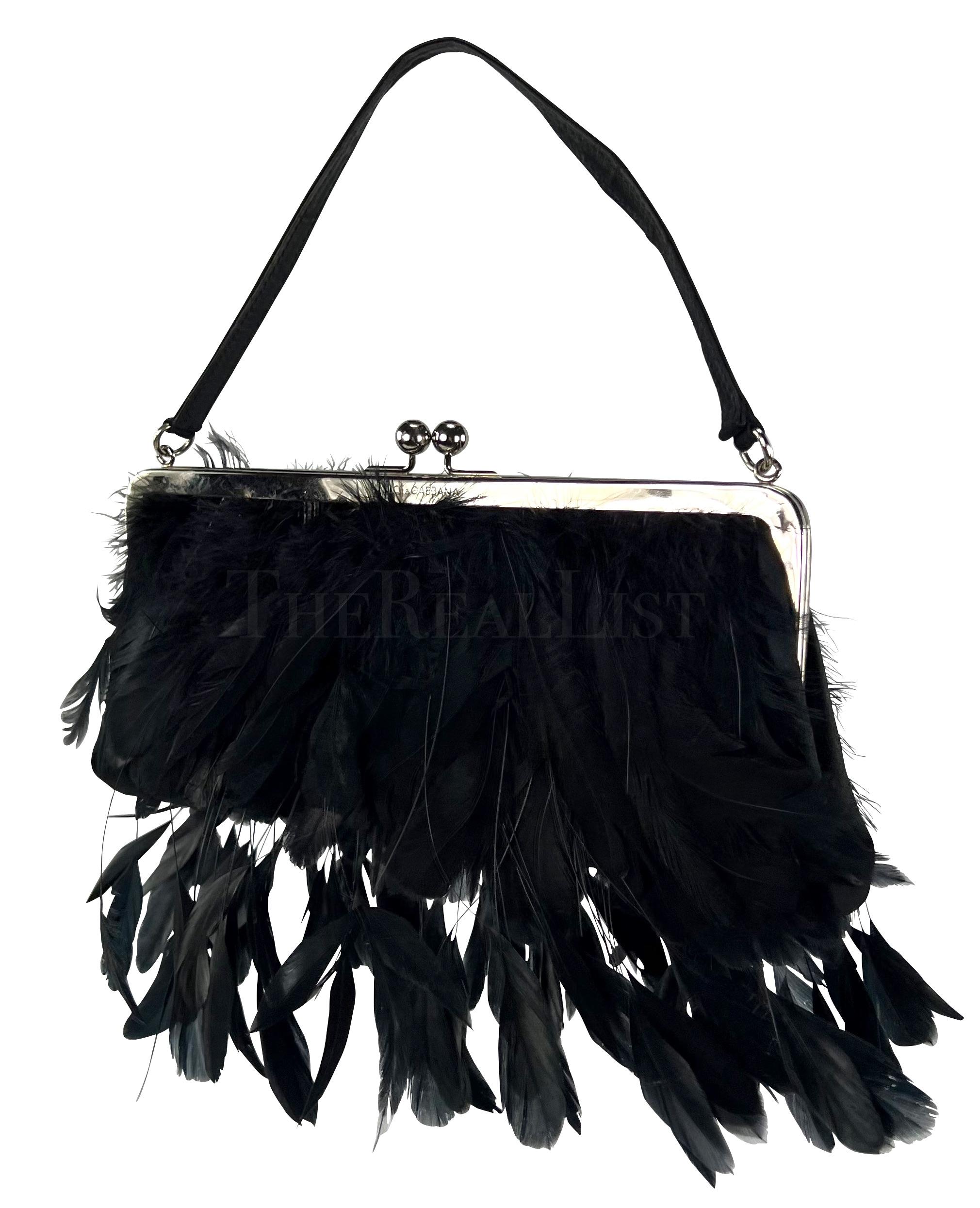 F/W 1997 Dolce & Gabbana Runway Black Feather Silk Satin Evening Bag In Excellent Condition In West Hollywood, CA
