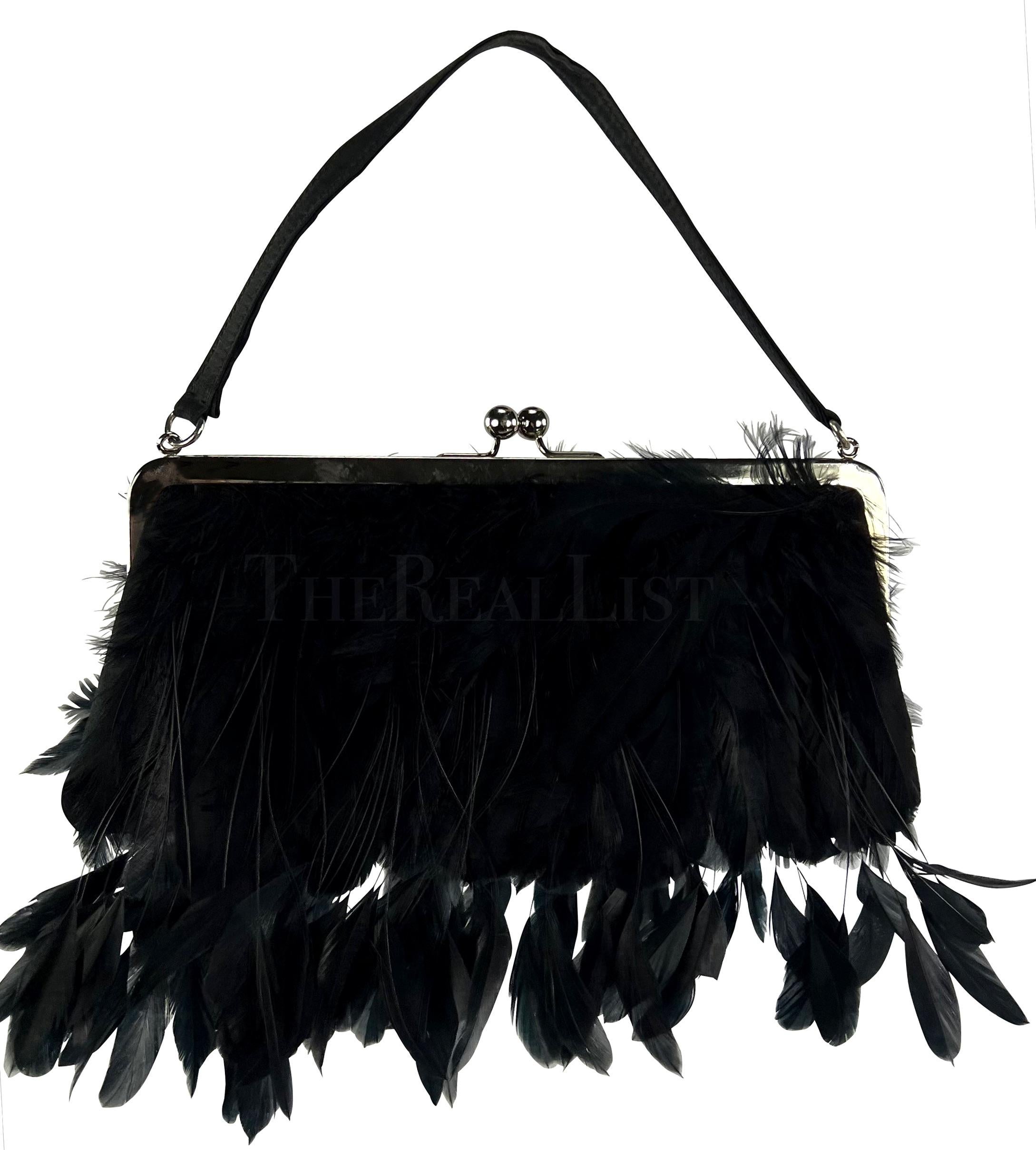 F/W 1997 Dolce & Gabbana Runway Black Feather Silk Satin Evening Bag 3