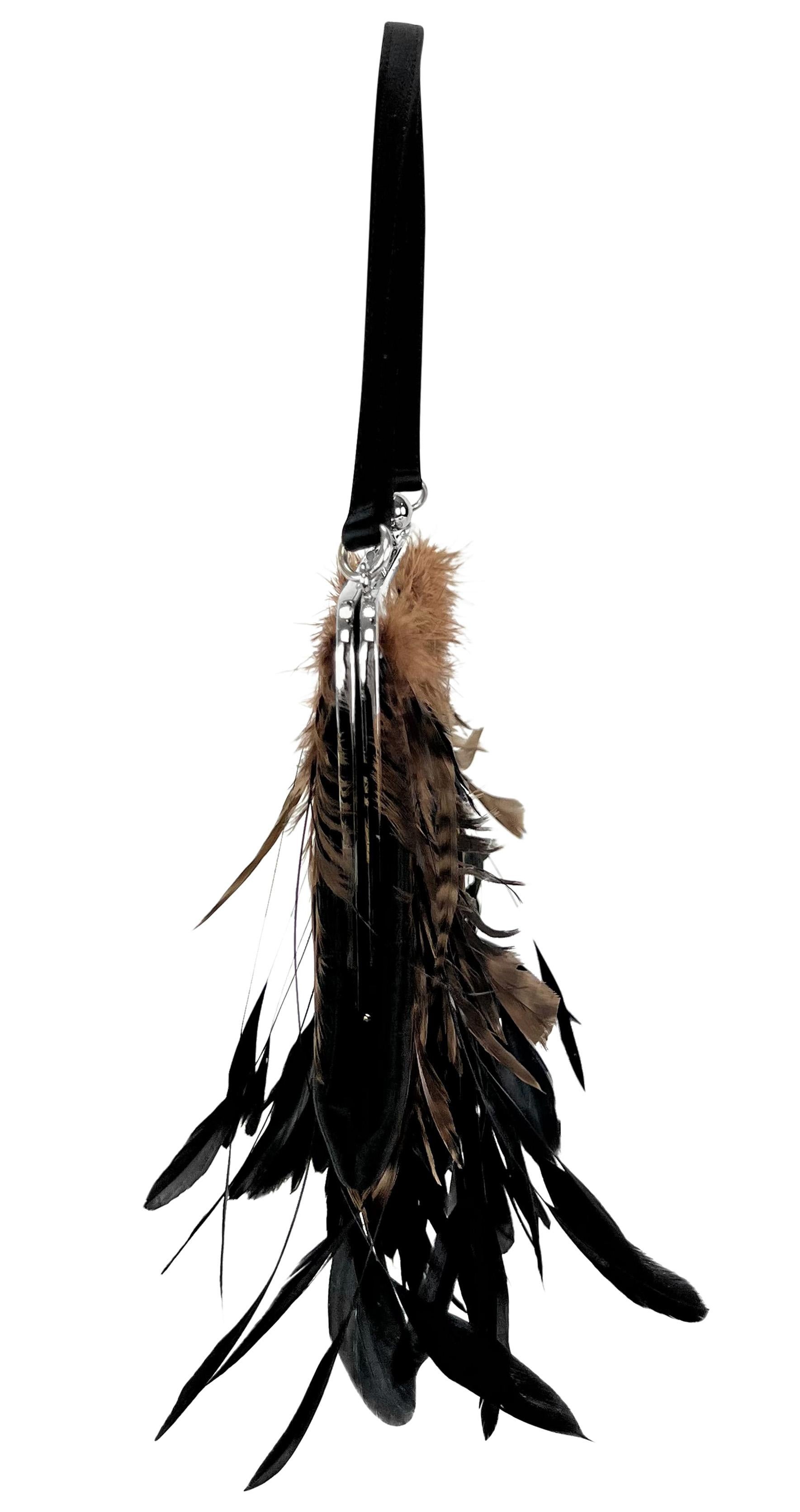 F/W 1997 Dolce & Gabbana Runway Brown Black Feather Satin Kisslock Evening Bag For Sale 1