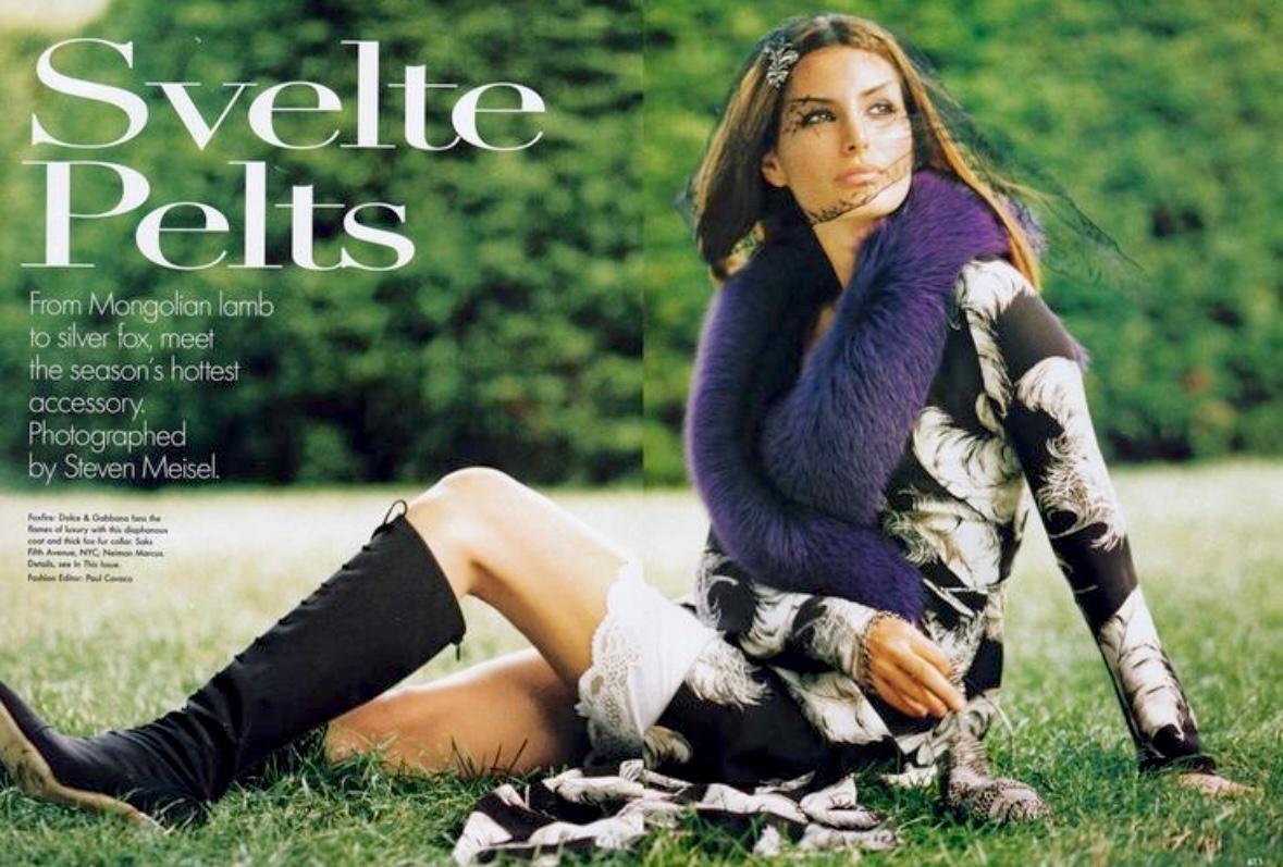 A/I 1997 Dolce & Gabbana: pelliccia di volpe viola e spolverino con stampa in piuma nera In condizioni ottime in vendita a West Hollywood, CA