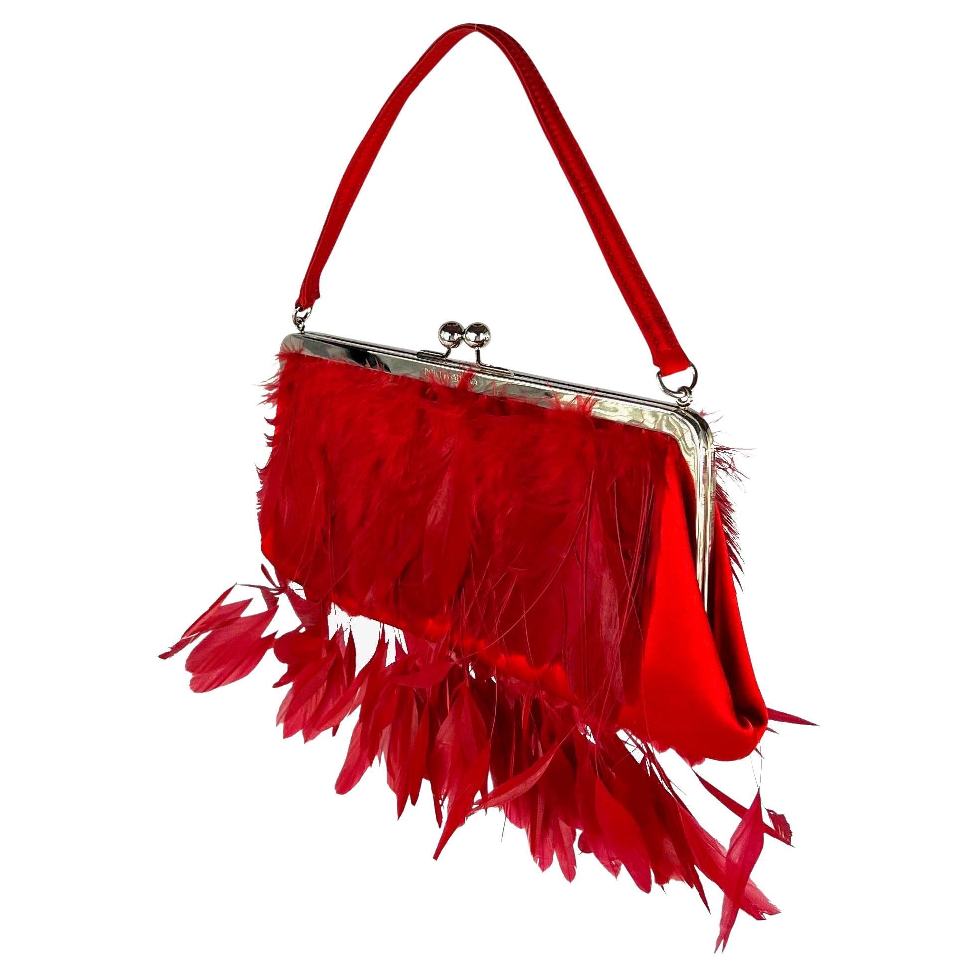 Women's F/W 1997 Dolce & Gabbana Runway Red Feather Silk Satin Evening Bag