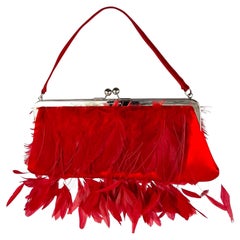 F/W 1997 Dolce & Gabbana Runway Red Feather Silk Satin Evening Bag