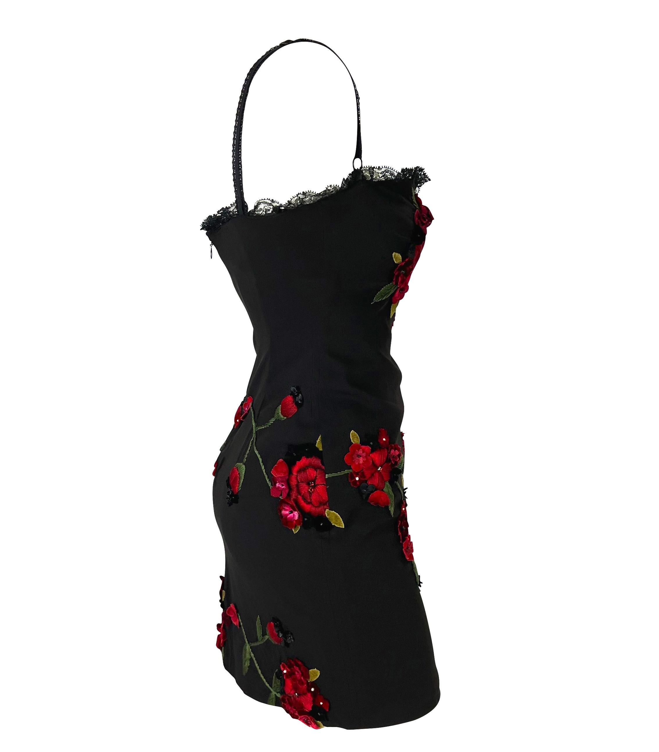 F/W 1997 Dolce & Gabbana Runway Red Floral Embroidered Rhinestone Bustier Dress In Good Condition In West Hollywood, CA