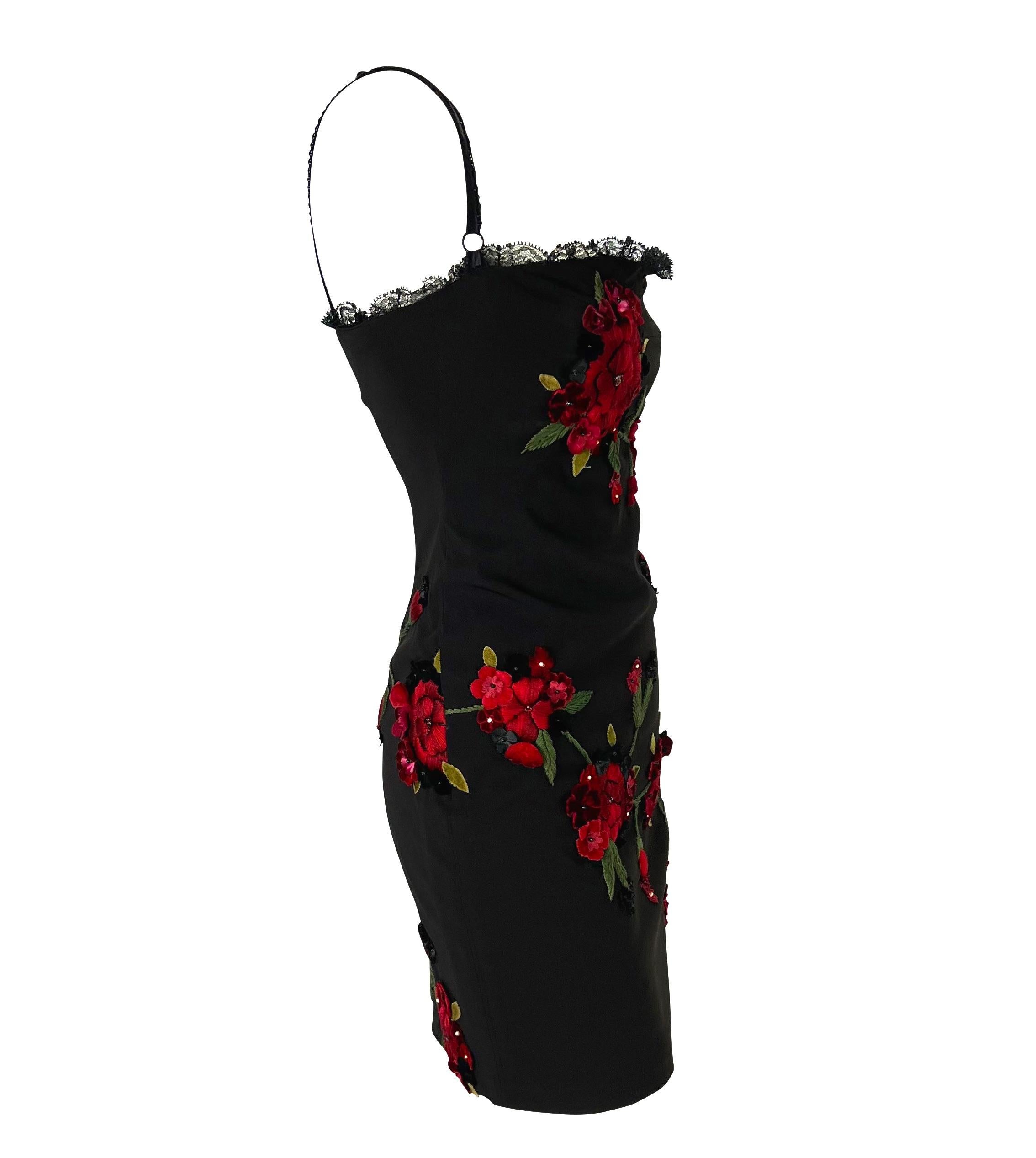 Women's F/W 1997 Dolce & Gabbana Runway Red Floral Embroidered Rhinestone Bustier Dress