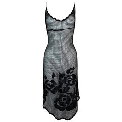 F/W 1997 Dolce & Gabbana Runway Sheer Black Knit Floral Dress