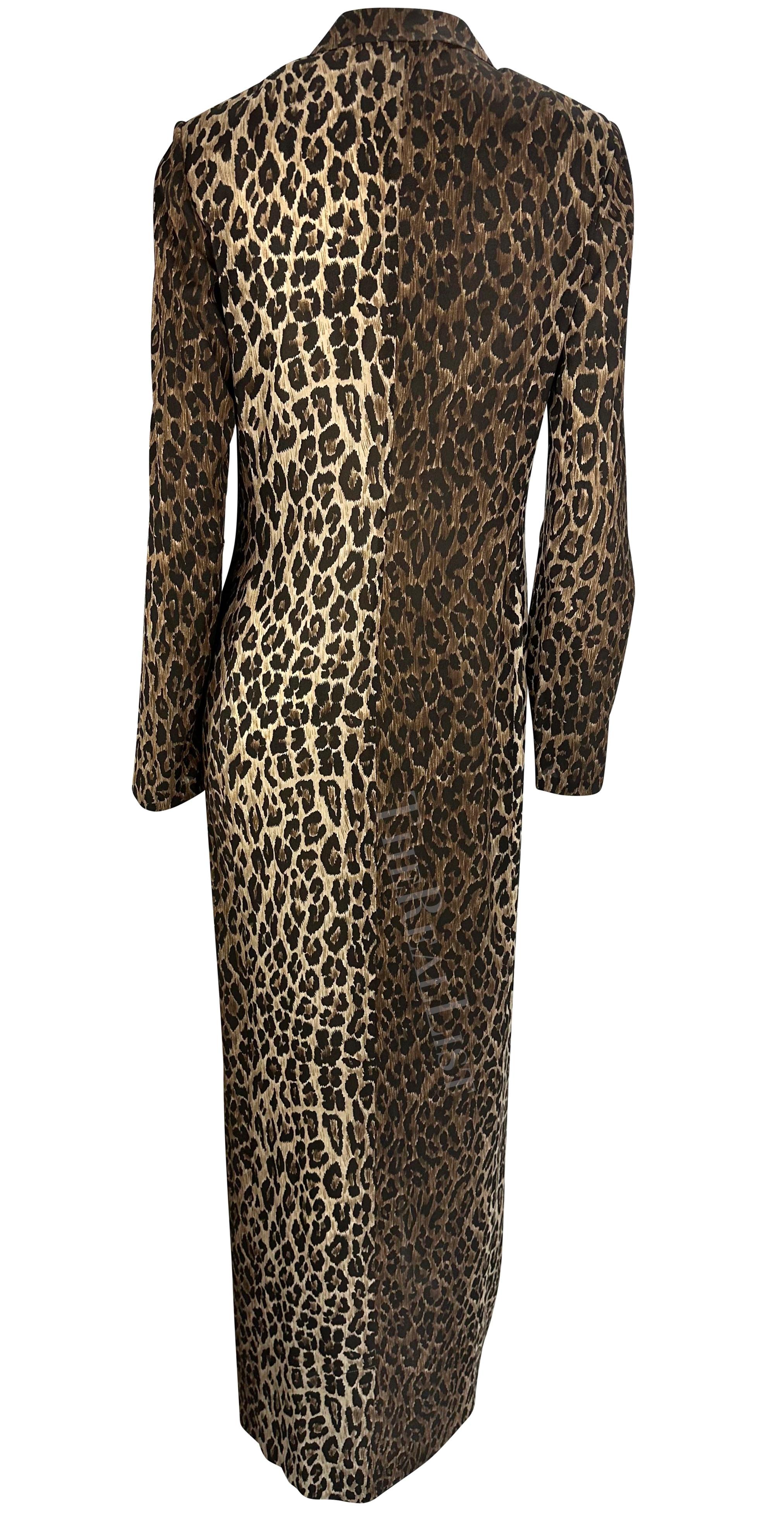 F/W 1997 Dolce & Gabbana Runway Sheer Brown Cheetah Print Maxi Coat Dress For Sale 1