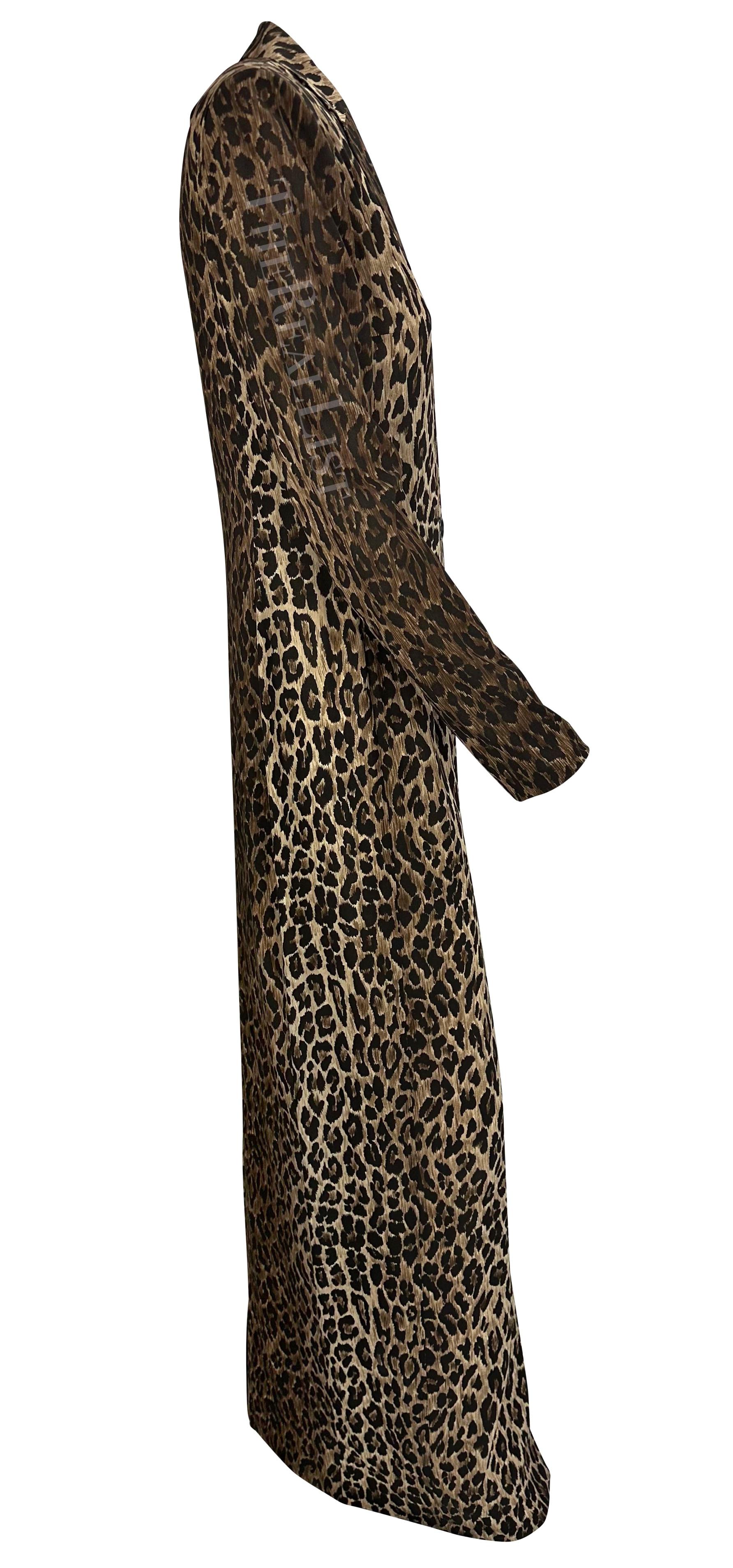 F/W 1997 Dolce & Gabbana Runway Sheer Brown Cheetah Print Maxi Coat Dress For Sale 3