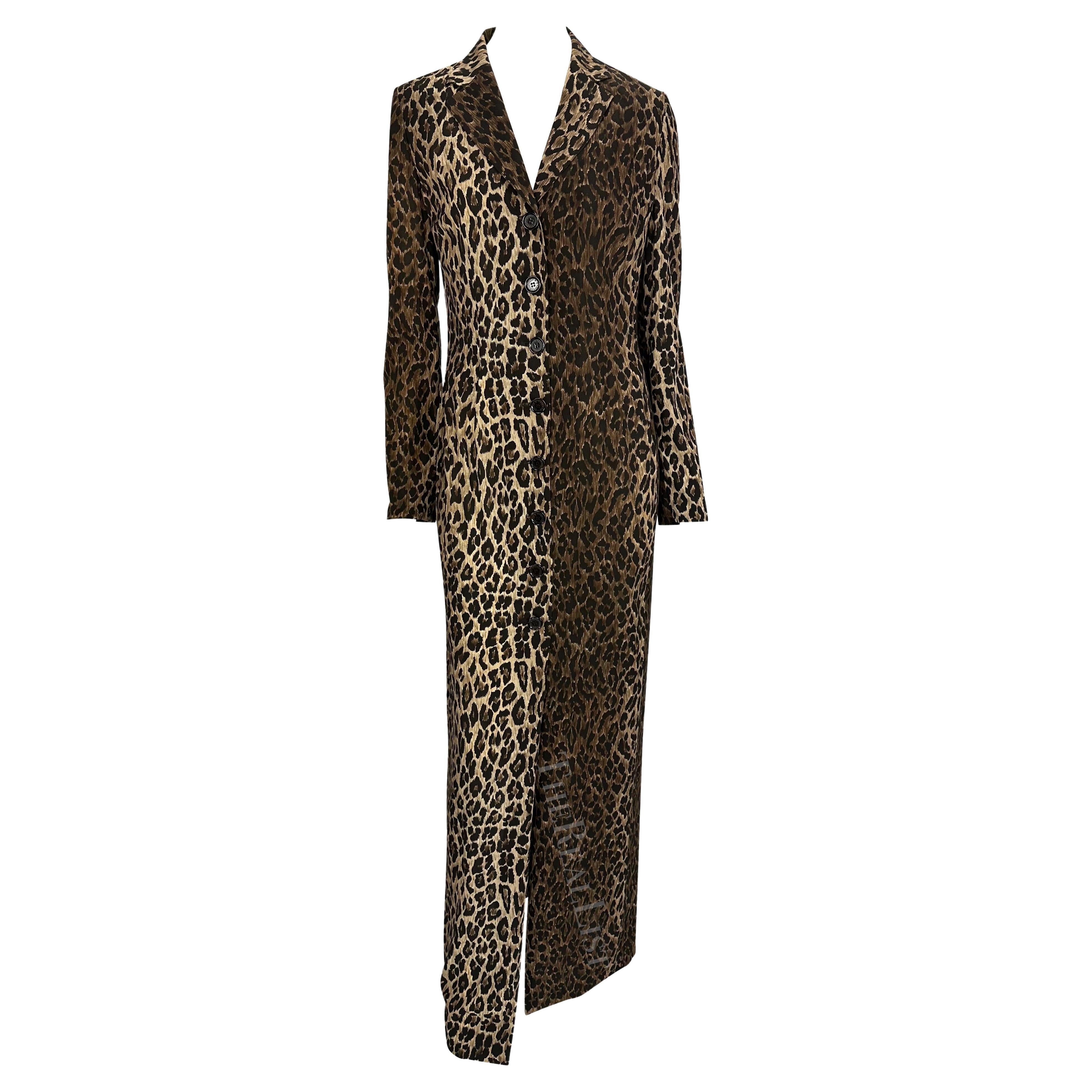 F/W 1997 Dolce & Gabbana Runway Sheer Brown Cheetah Print Maxi Coat Dress For Sale