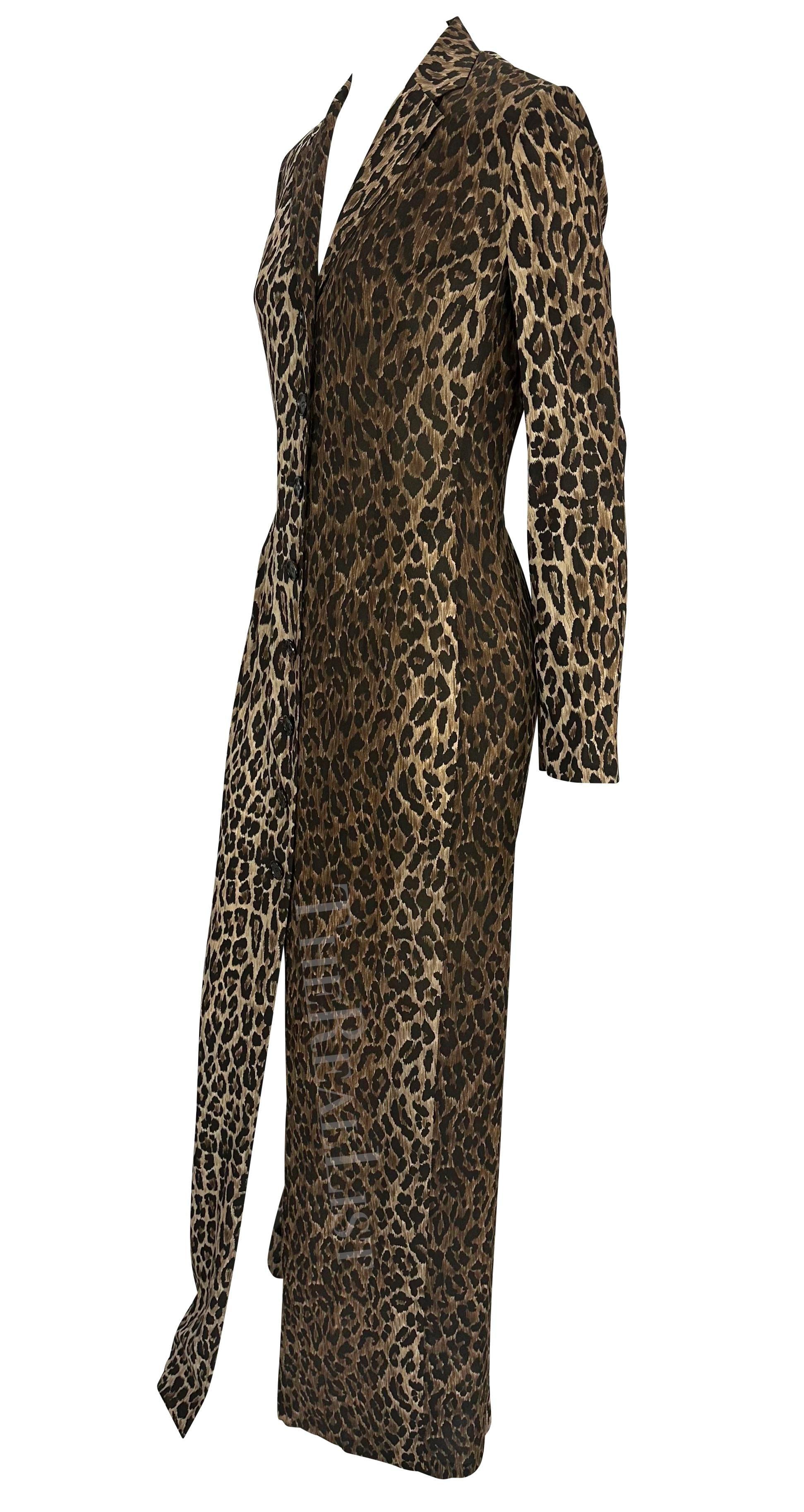 Noir F/W 1997 Dolce & Gabbana Runway Sheer Brown Leopard Print Maxi Coat Dress en vente