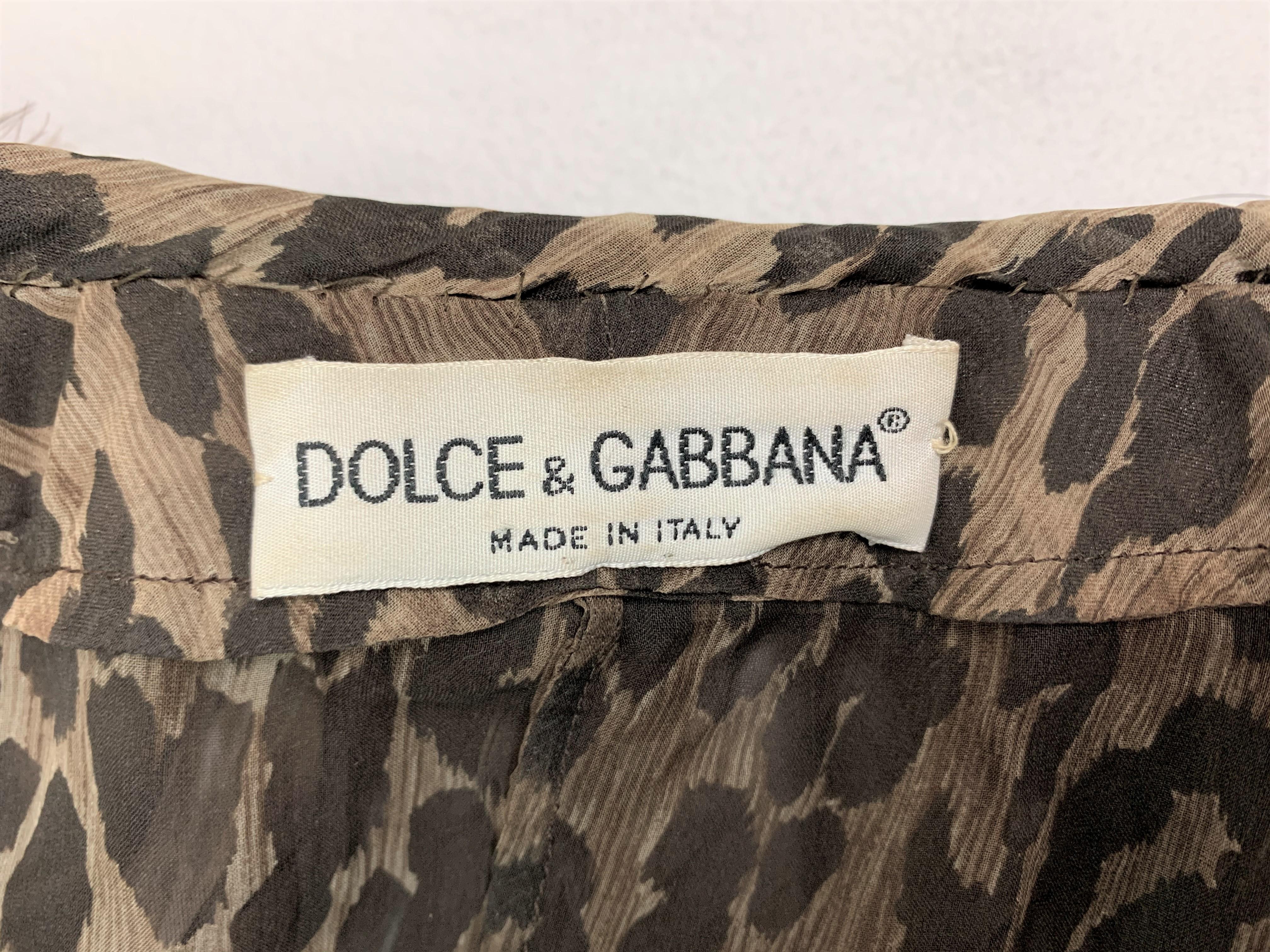 Black F/W 1997 Dolce & Gabbana Runway Sheer Leopard Silk Cardigan Dress Feather 42
