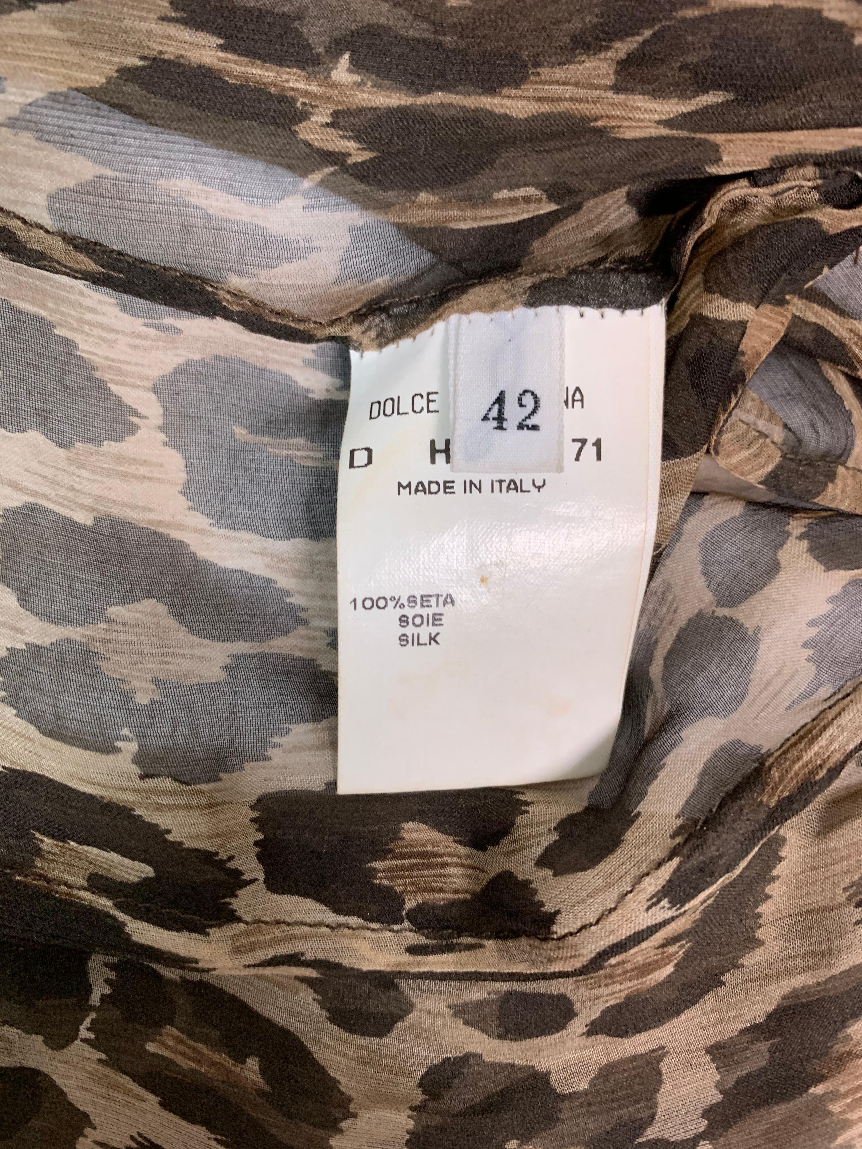 F/W 1997 Dolce & Gabbana Runway Sheer Leopard Silk Cardigan Dress Feather 42 In Good Condition In Yukon, OK