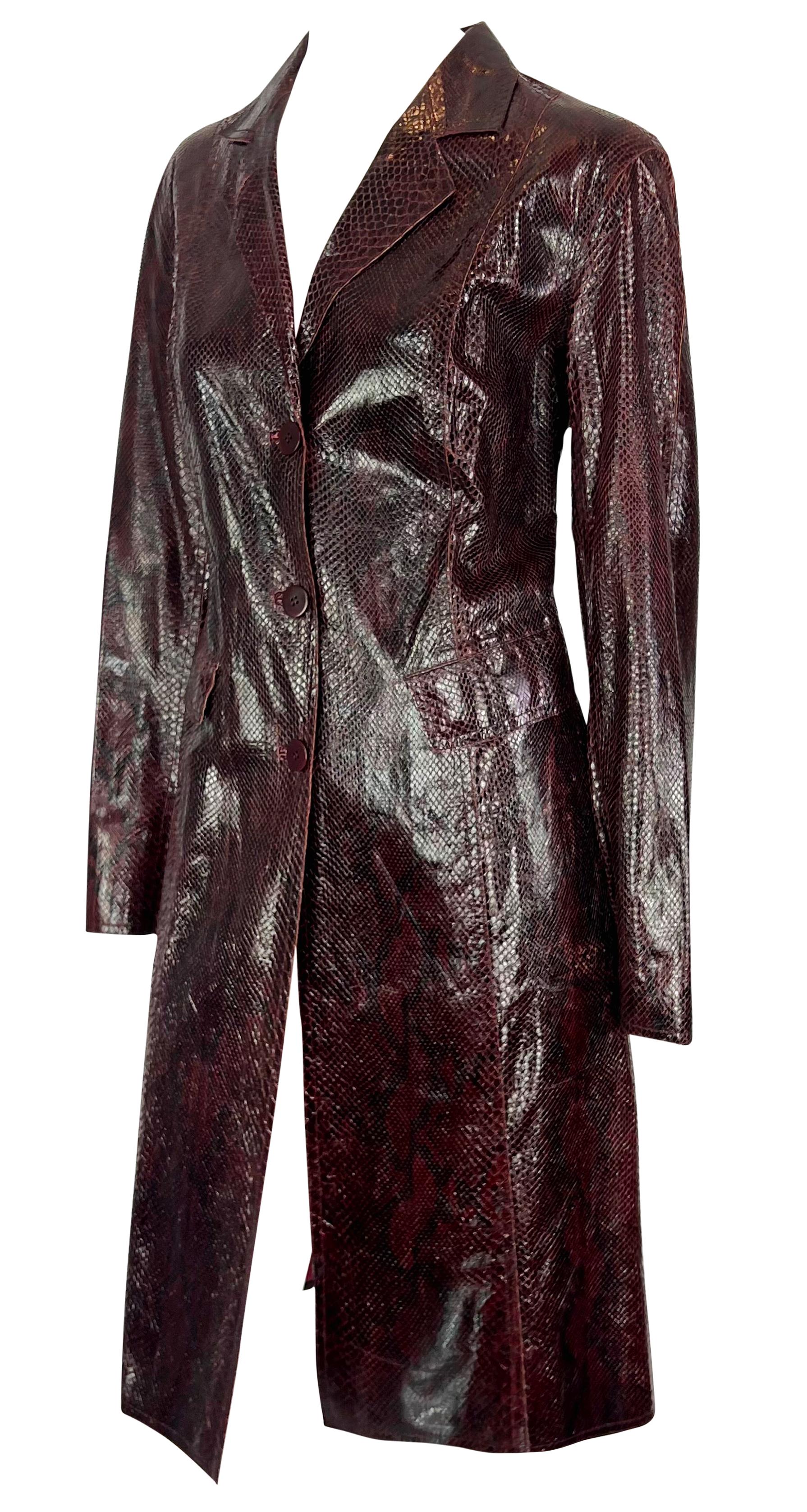 F/W 1997 Donna Karan Runway Glossy Deep Burgundy Genuine Python Skin Coat 1