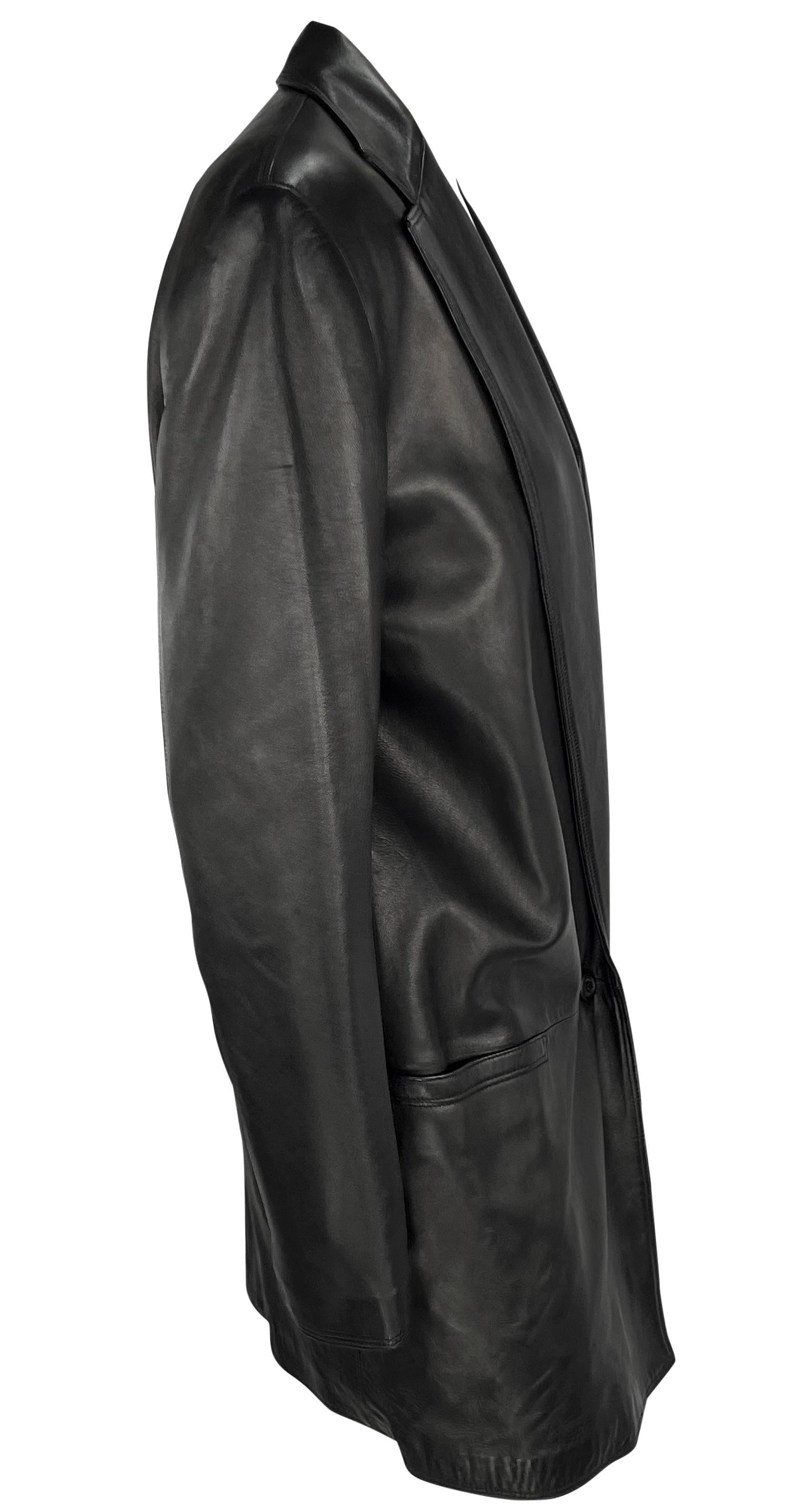 F/W 1997 Gianni Versace Black Leather Oversized Blazer Plunging Mini Dress For Sale 2