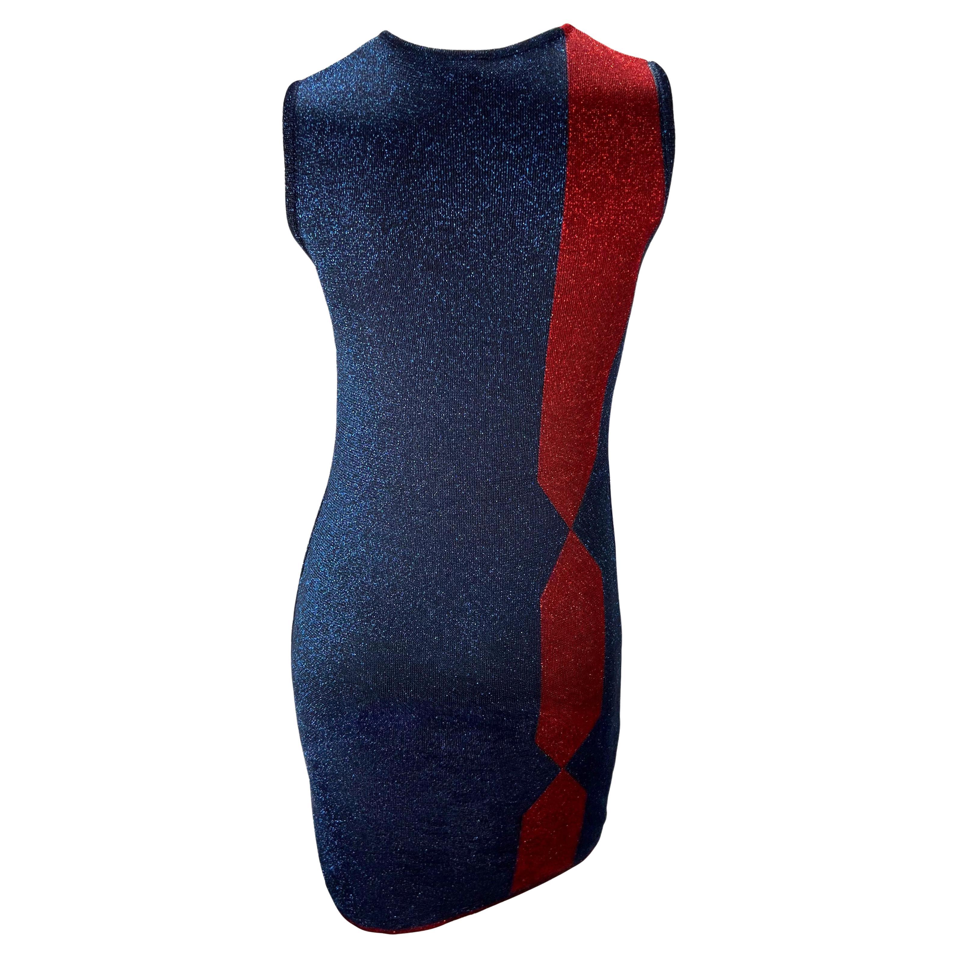 F/W 1997 Gianni Versace Couture Blue Red Lurex Sleeveless Knit Dress In Excellent Condition For Sale In West Hollywood, CA