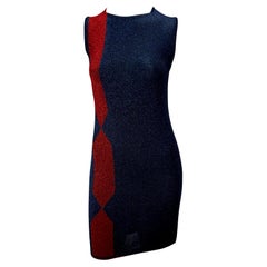 F/W 1997 Gianni Versace Couture Blue Red Lurex Sleeveless Knit Dress