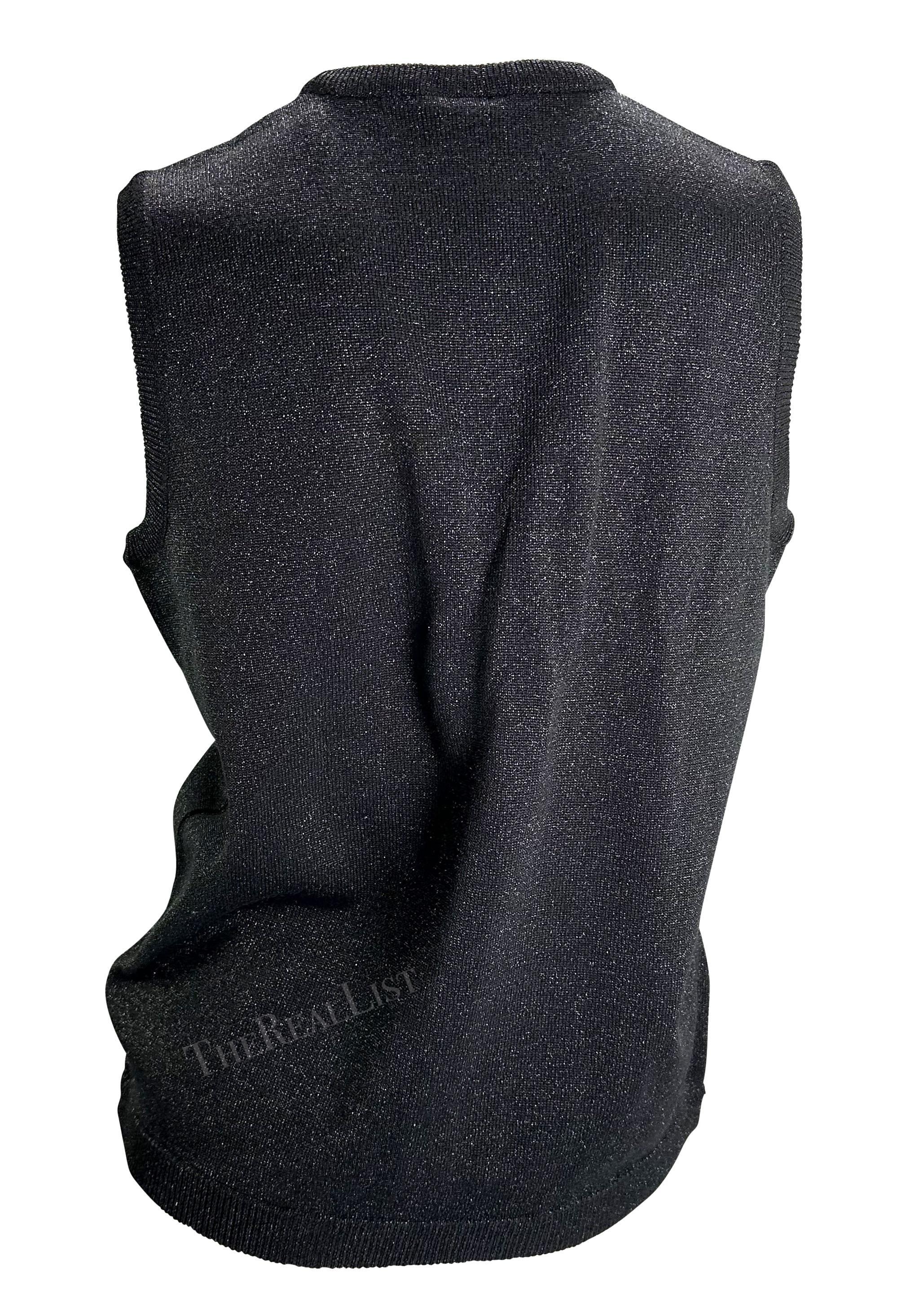 F/W 1997 Gianni Versace Couture Pull en tricot vert perlé noir Lurex métallisé Excellent état - En vente à West Hollywood, CA