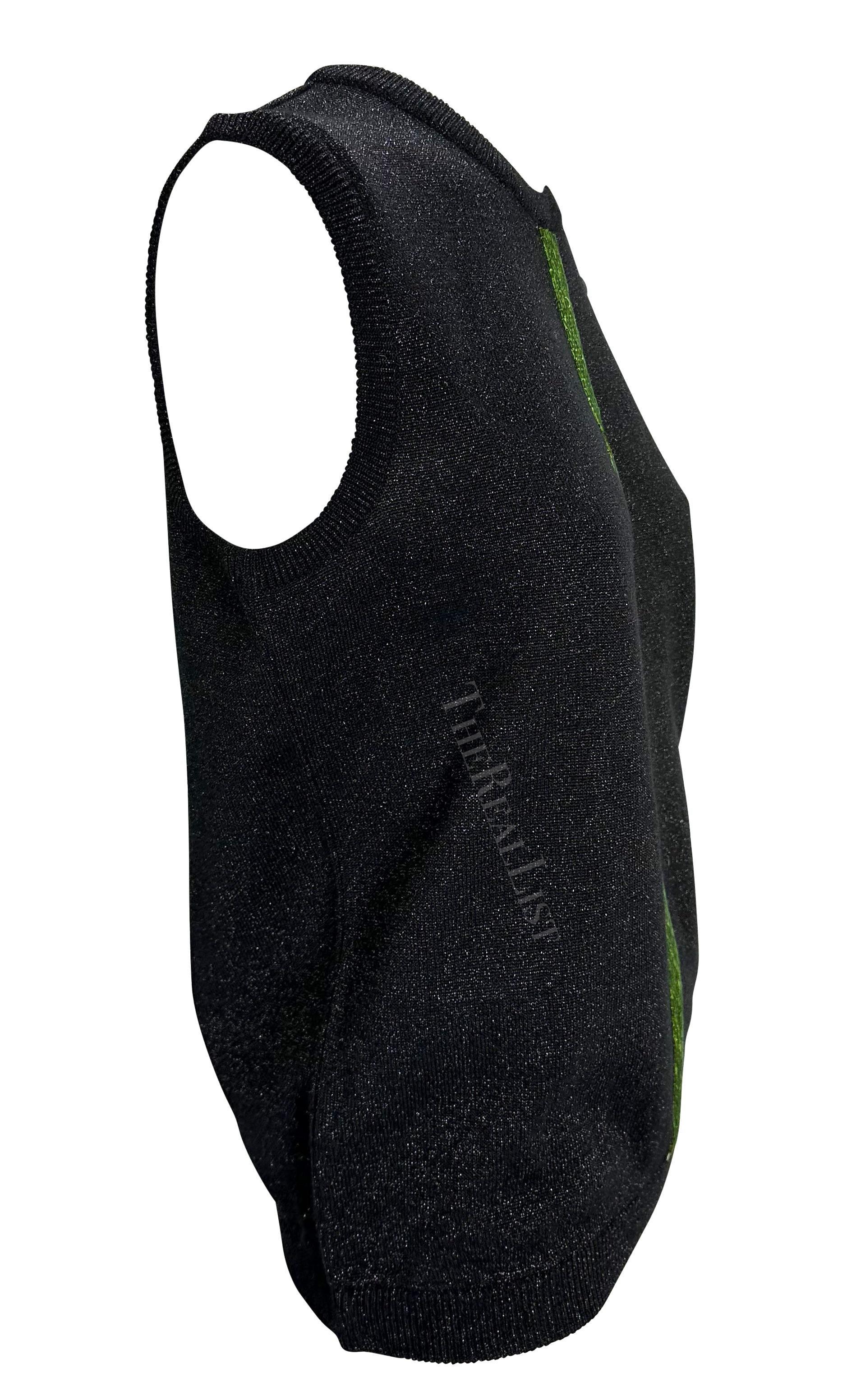 F/W 1997 Gianni Versace Couture Pull en tricot vert perlé noir Lurex métallisé en vente 1