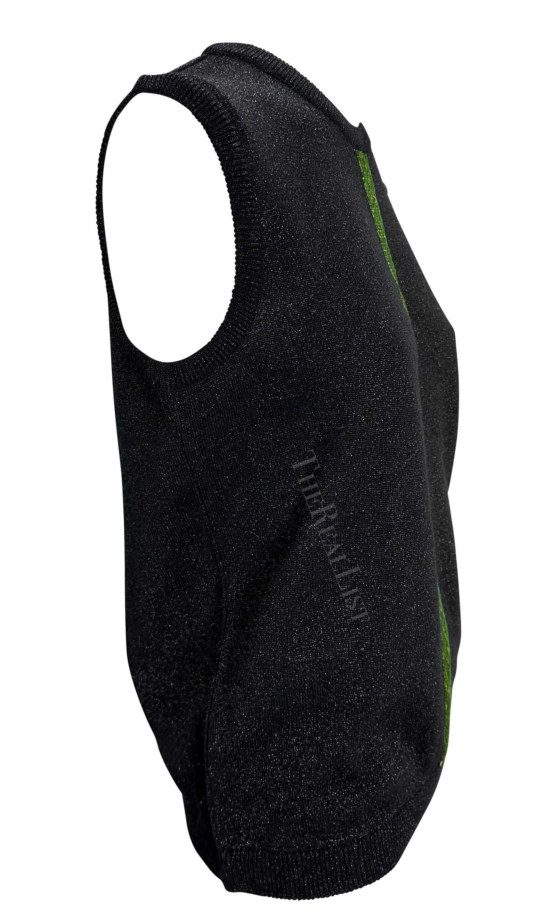 F/W 1997 Gianni Versace Couture Pull en tricot vert perlé noir Lurex métallisé en vente 1