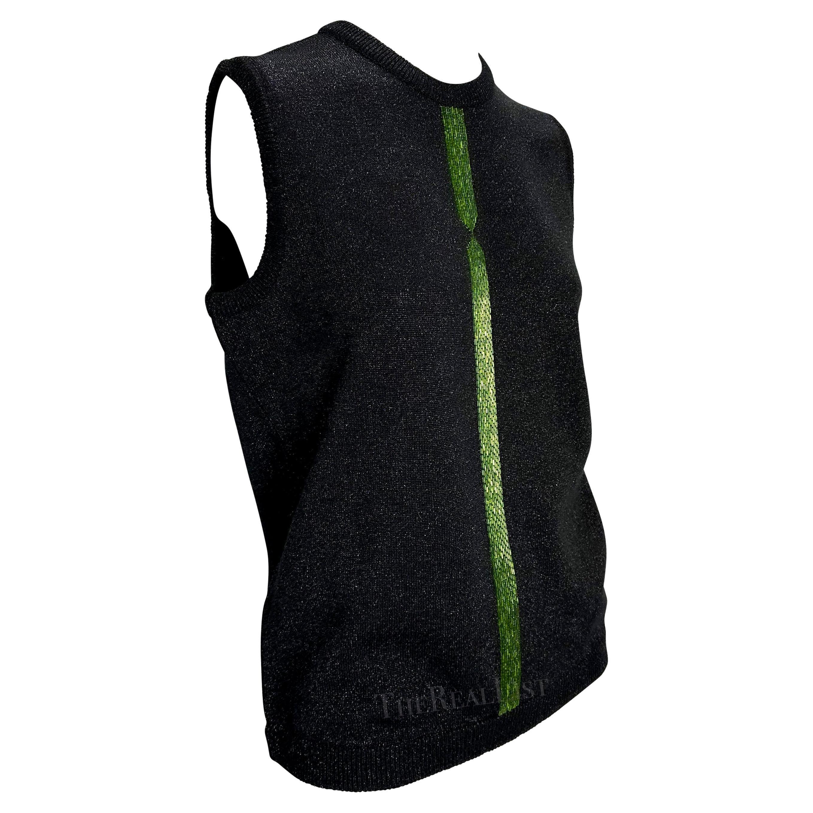 F/W 1997 Gianni Versace Couture Pull en tricot vert perlé noir Lurex métallisé en vente 2