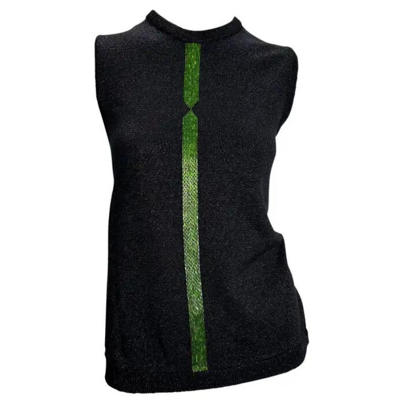 F/W 1997 Gianni Versace Couture Suéter de punto metálico de lúrex negro con cuentas verdes en venta