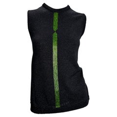 Retro F/W 1997 Gianni Versace Couture Green Beaded Black Lurex Metallic Knit Sweater