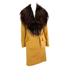 F/W 1997 Gianni Versace Couture Mustard Fox Fur Trim Wool Skirt Suit