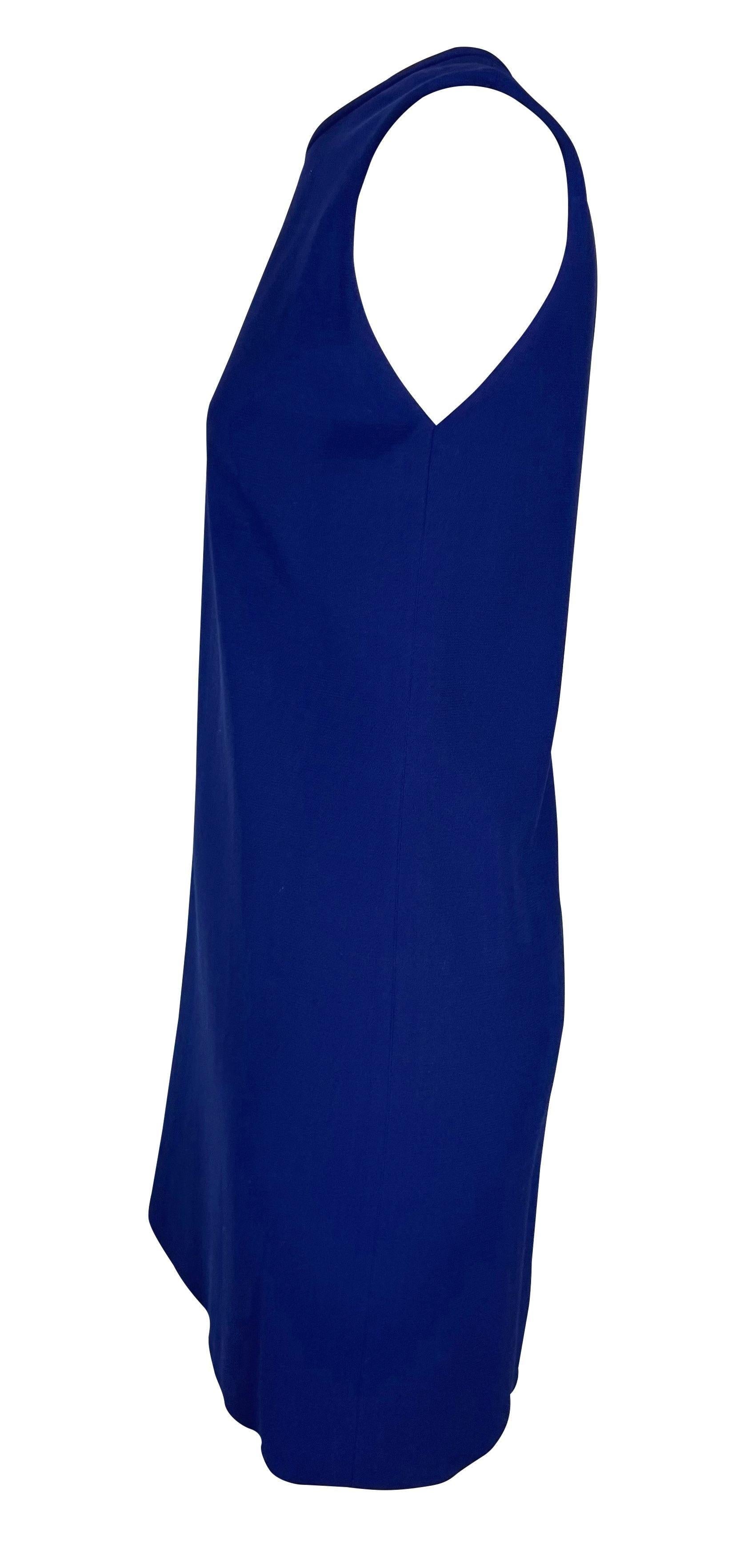 Bleu F/W 1997 Gianni Versace Couture Robe en laine extensible bleu royal trou de serrure en vente