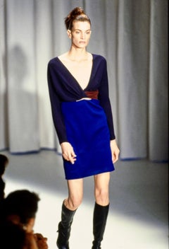 F/W 1997 Gianni Versace Couture Runway Blue Red Color-Block Long Sleeve Dress