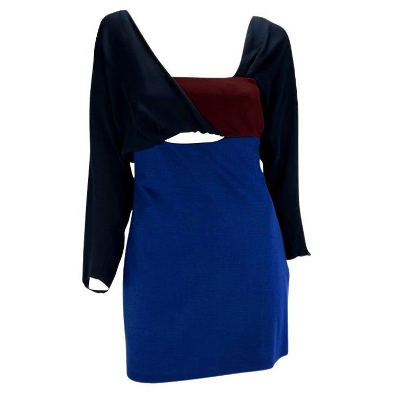 F/W 1997 Gianni Versace Couture Runway Blue Red Color-Block Long Sleeve  Dress For Sale at 1stDibs