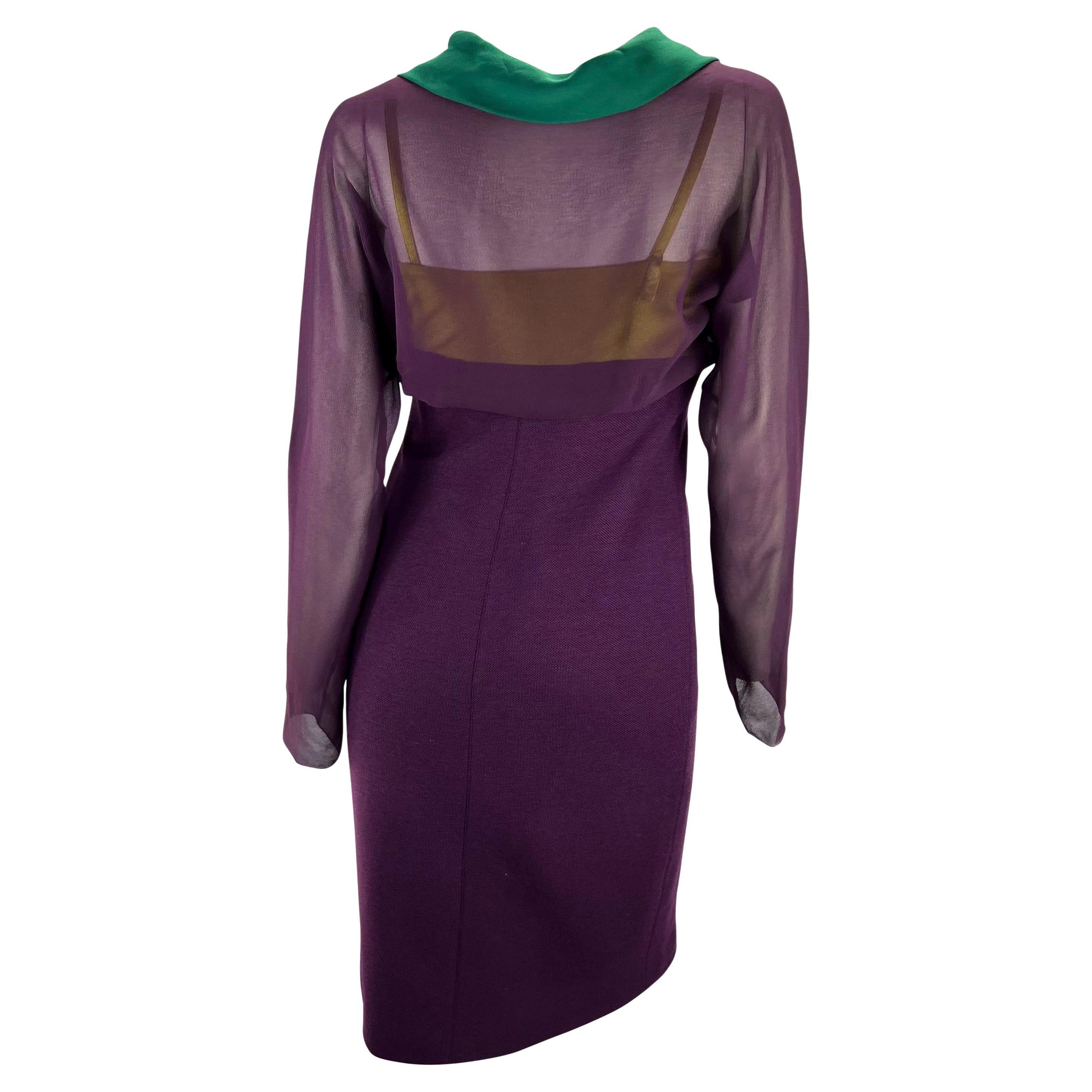  NEU H/W 1997 Gianni Versace Couture Laufsteg Color Block Aubergine-Kleid, neu mit Farbblockmuster Damen im Angebot