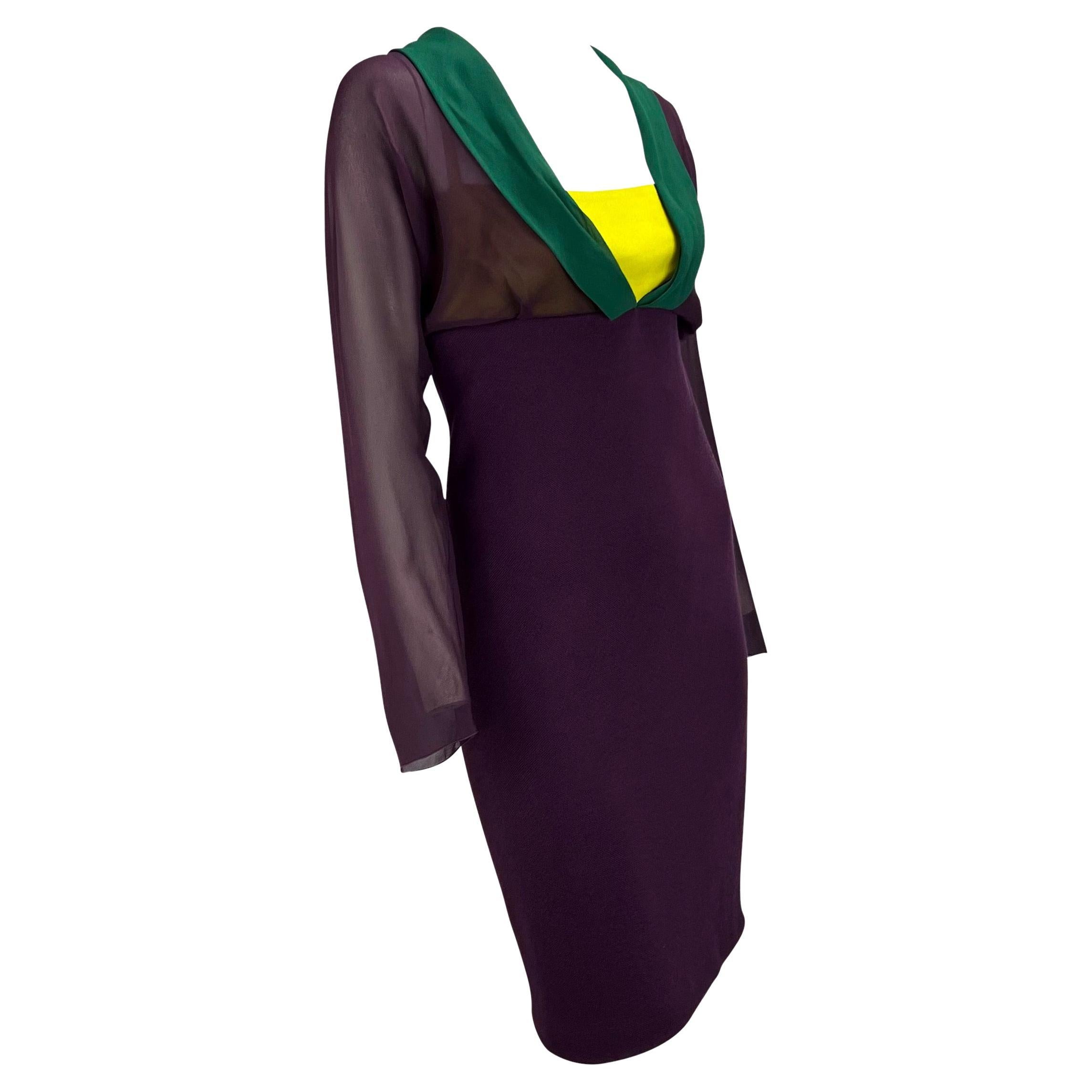 NWT F/W 1997 Gianni Versace Couture Pasarela Color Block Vestido Berenjena en venta 2