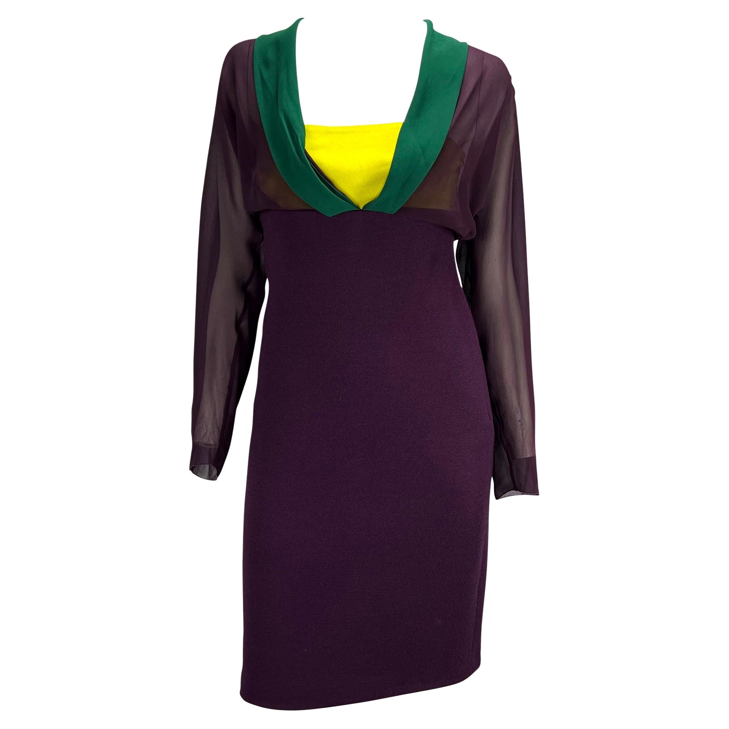  NWT F/W 1997 Gianni Versace Couture Runway Color Block Aubergine Dress For Sale