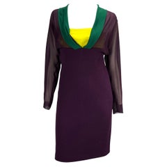  NWT F/W 1997 Gianni Versace Couture Runway Color Block Aubergine Dress