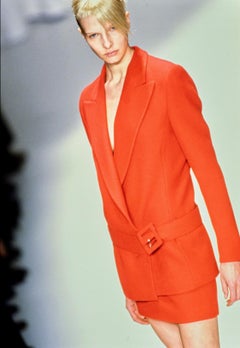 NWT F/W 1997 Gianni Versace Final Runway Red Wool Belted Skirt Suit New