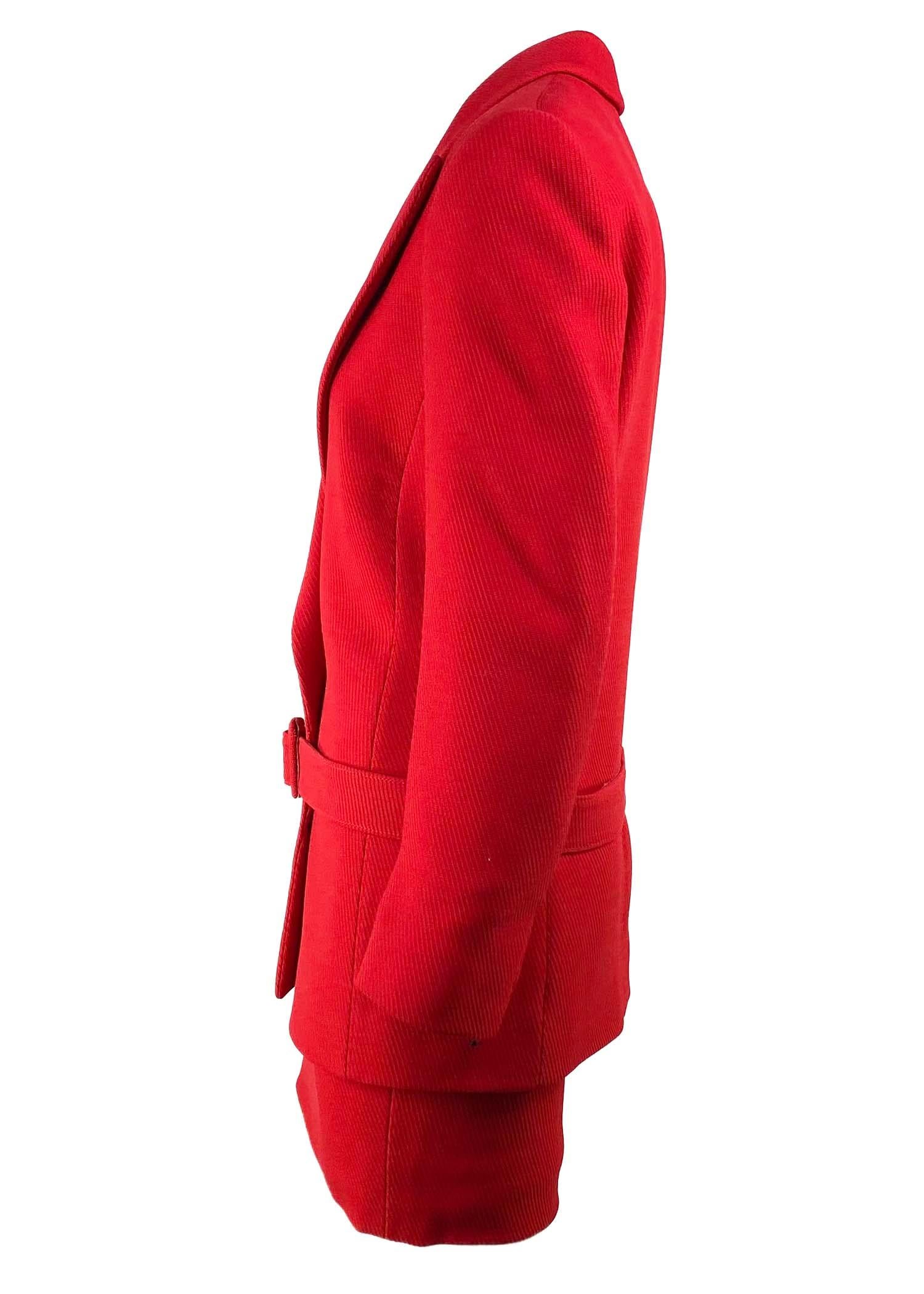 Women's NWT F/W 1997 Gianni Versace Final Runway Red Wool Belted Skirt Suit New For Sale