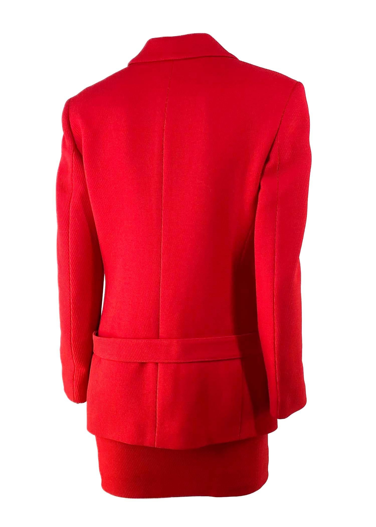 NWT F/W 1997 Gianni Versace Final Runway Red Wool Belted Skirt Suit New For Sale 1