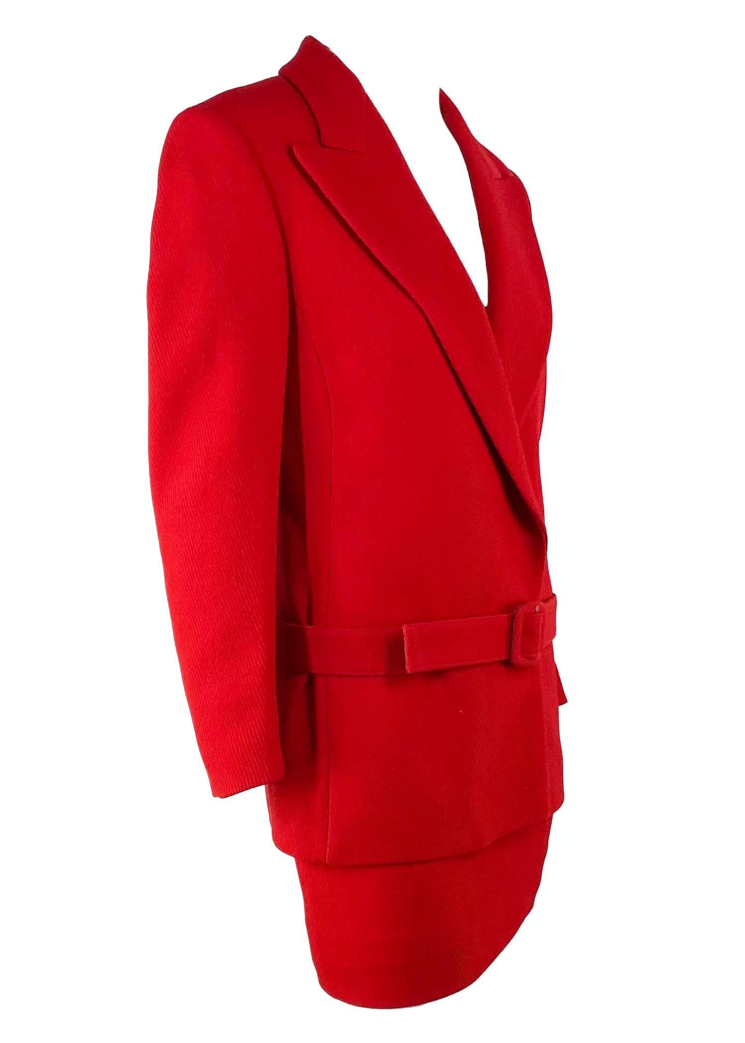 NWT F/W 1997 Gianni Versace Final Runway Red Wool Belted Skirt Suit New For Sale 2